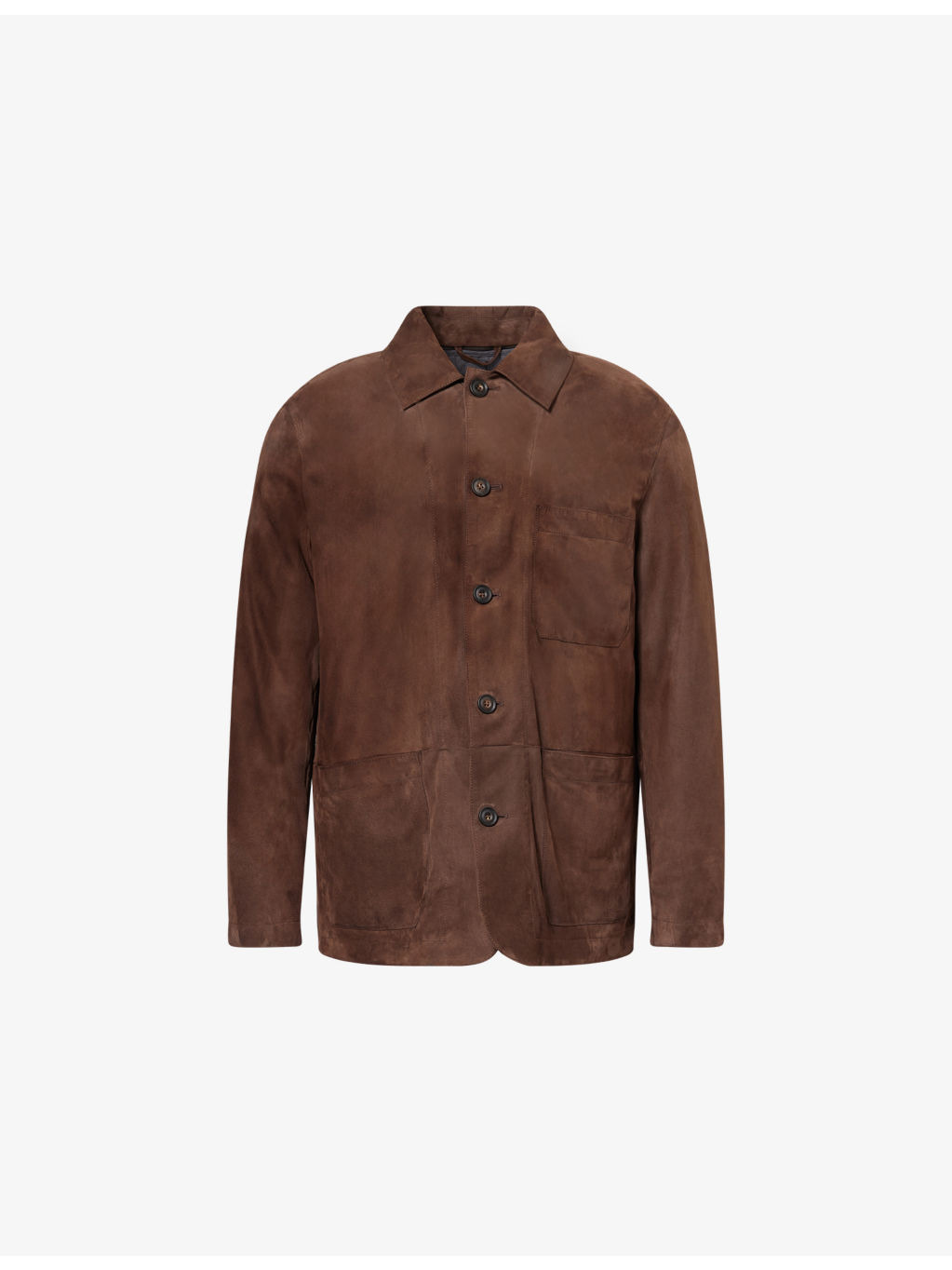 Patch-Pocket Long-Sleeve Suede Jacket - 1