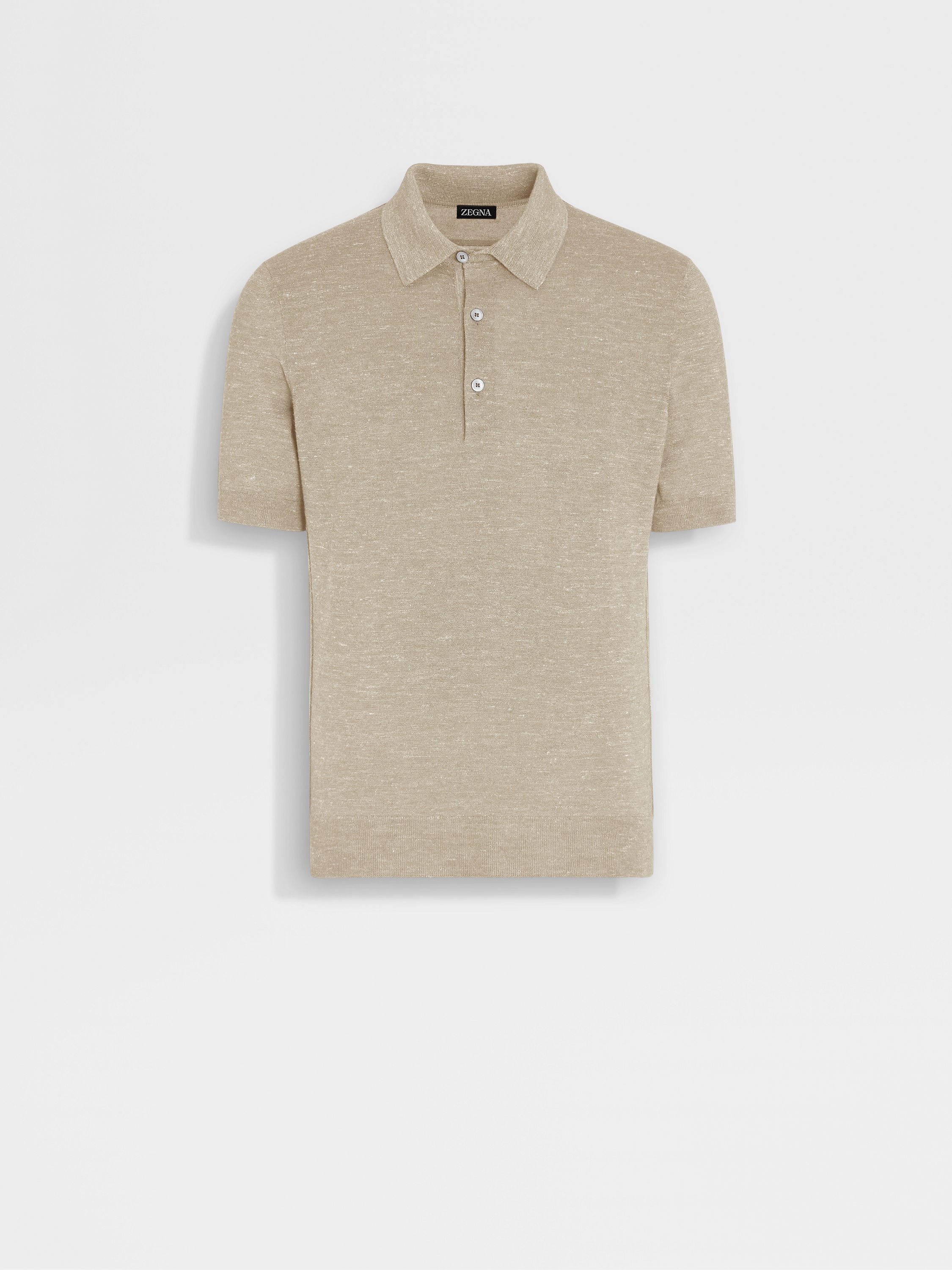 LIGHT BEIGE MÉLANGE SILK CASHMERE AND LINEN POLO SHIRT - 1