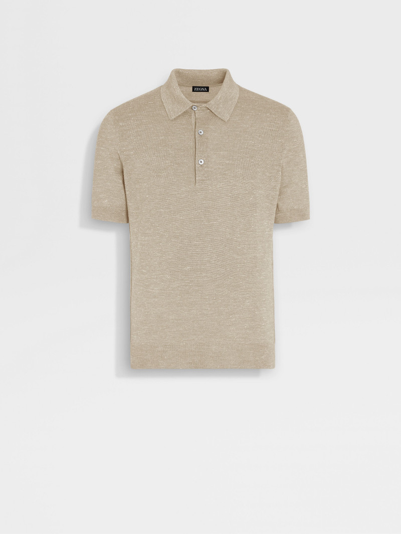 LIGHT BEIGE MÉLANGE SILK CASHMERE AND LINEN POLO SHIRT 1