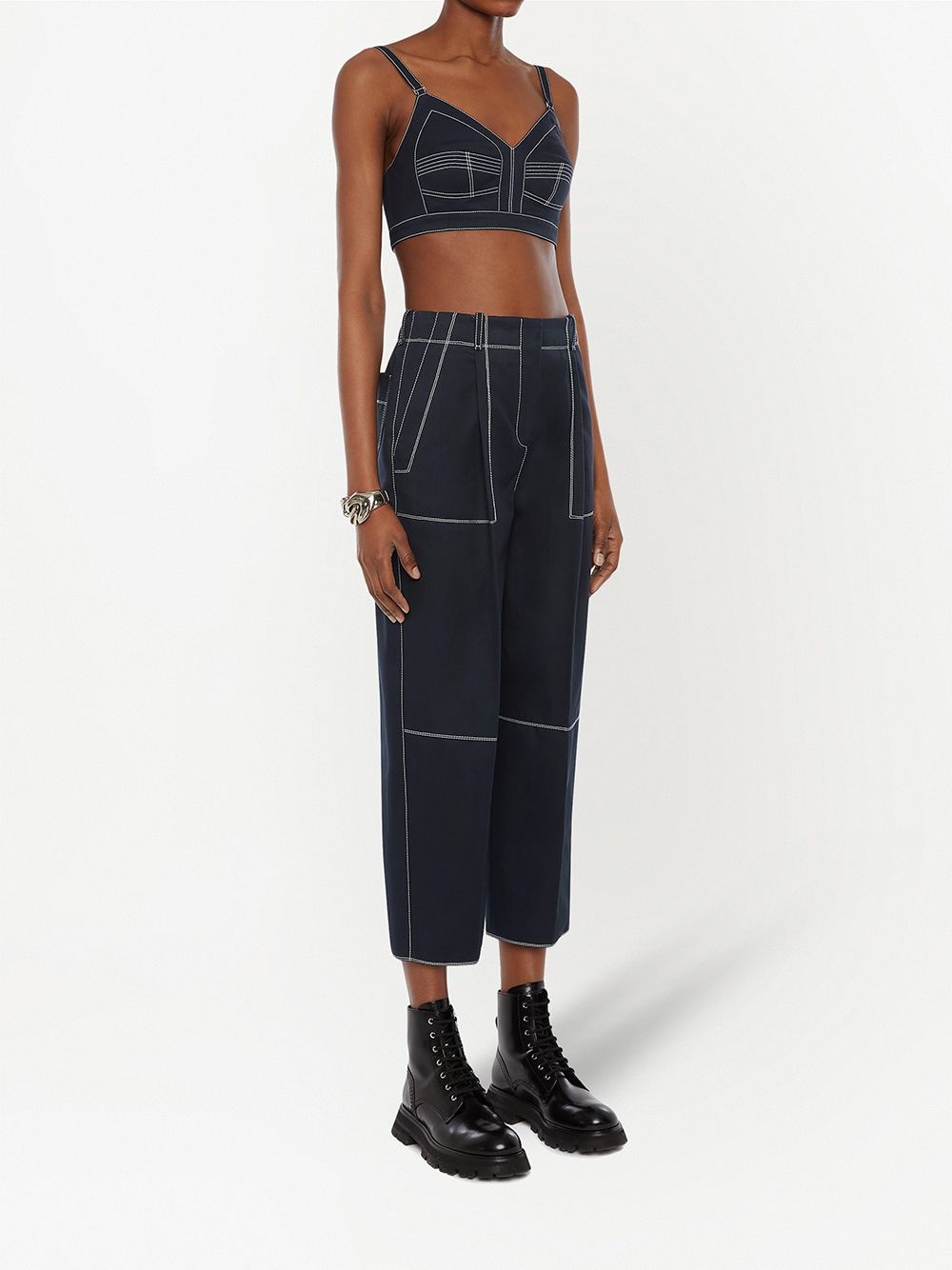 contrast-stitch crop top - 3