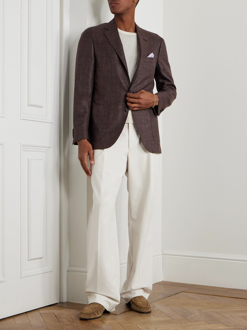 Canali Kei Unstructured Wool, Silk and Linen-Blend Blazer Brown outlook