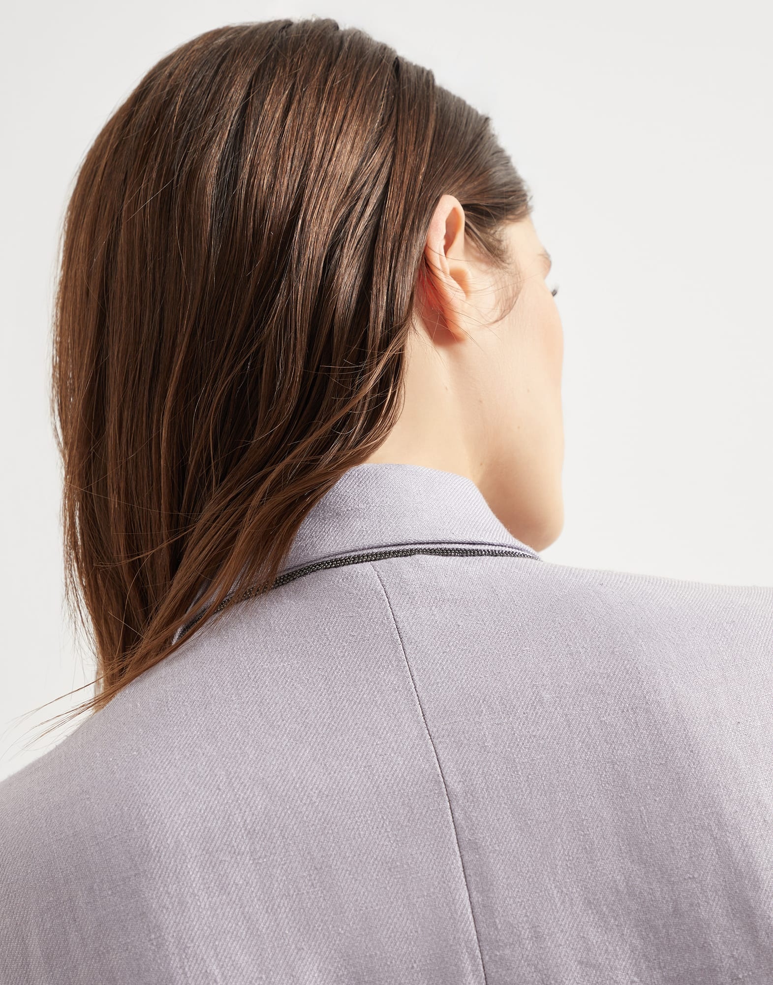 Dyed hemp and linen gabardine blazer with monili - 6