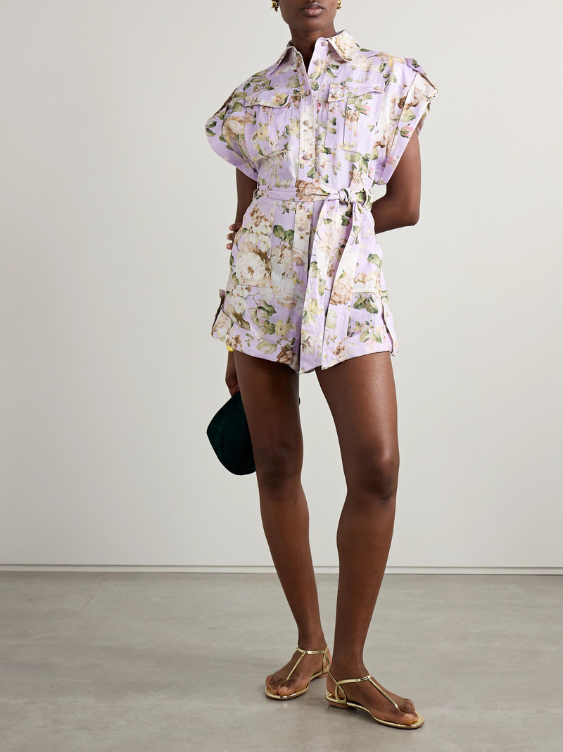 Zimmermann Acacia Belted Floral-print Linen Playsuit outlook