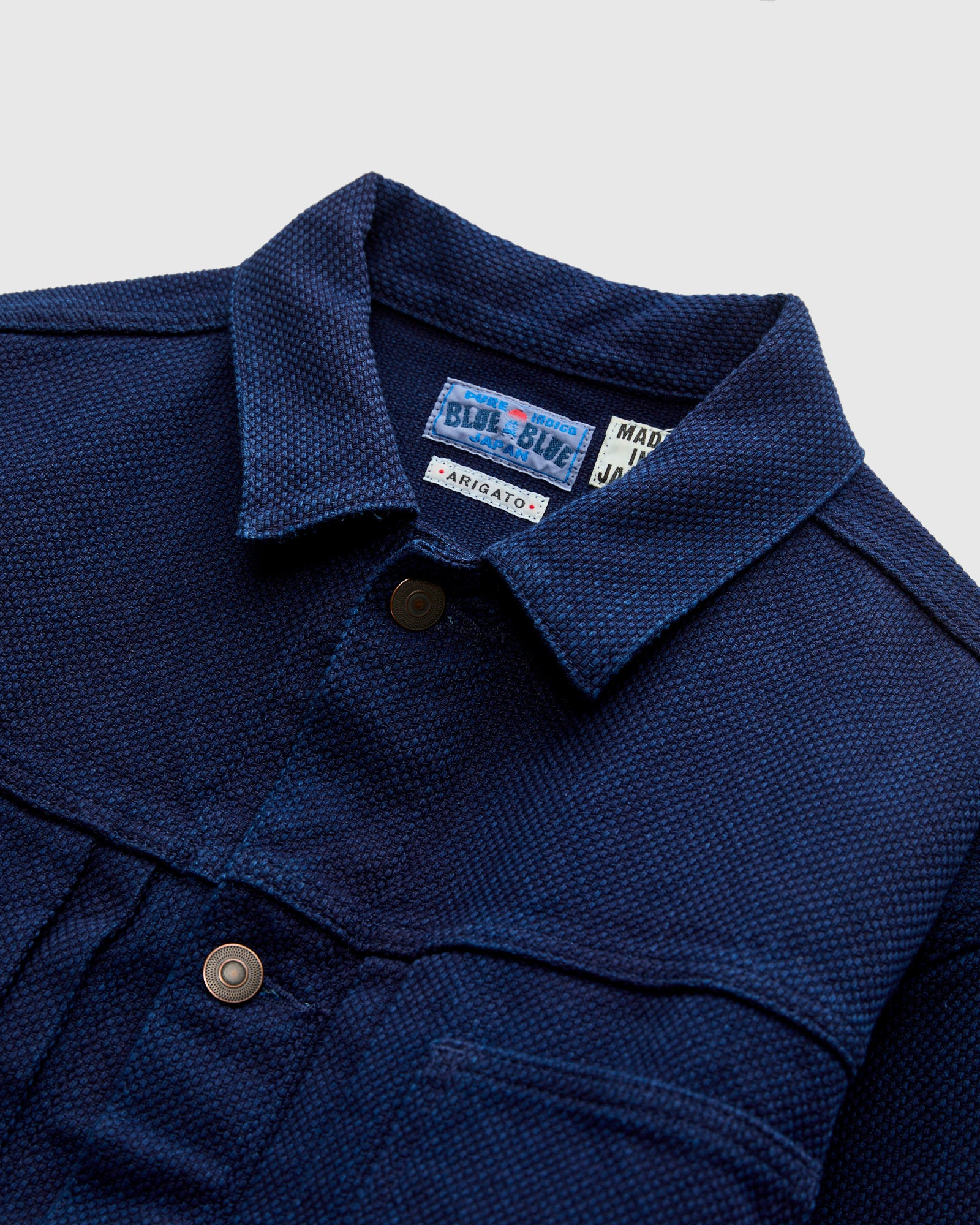 Double Cloth Sashiko Trucker Jacket in Pure Indigo - 4