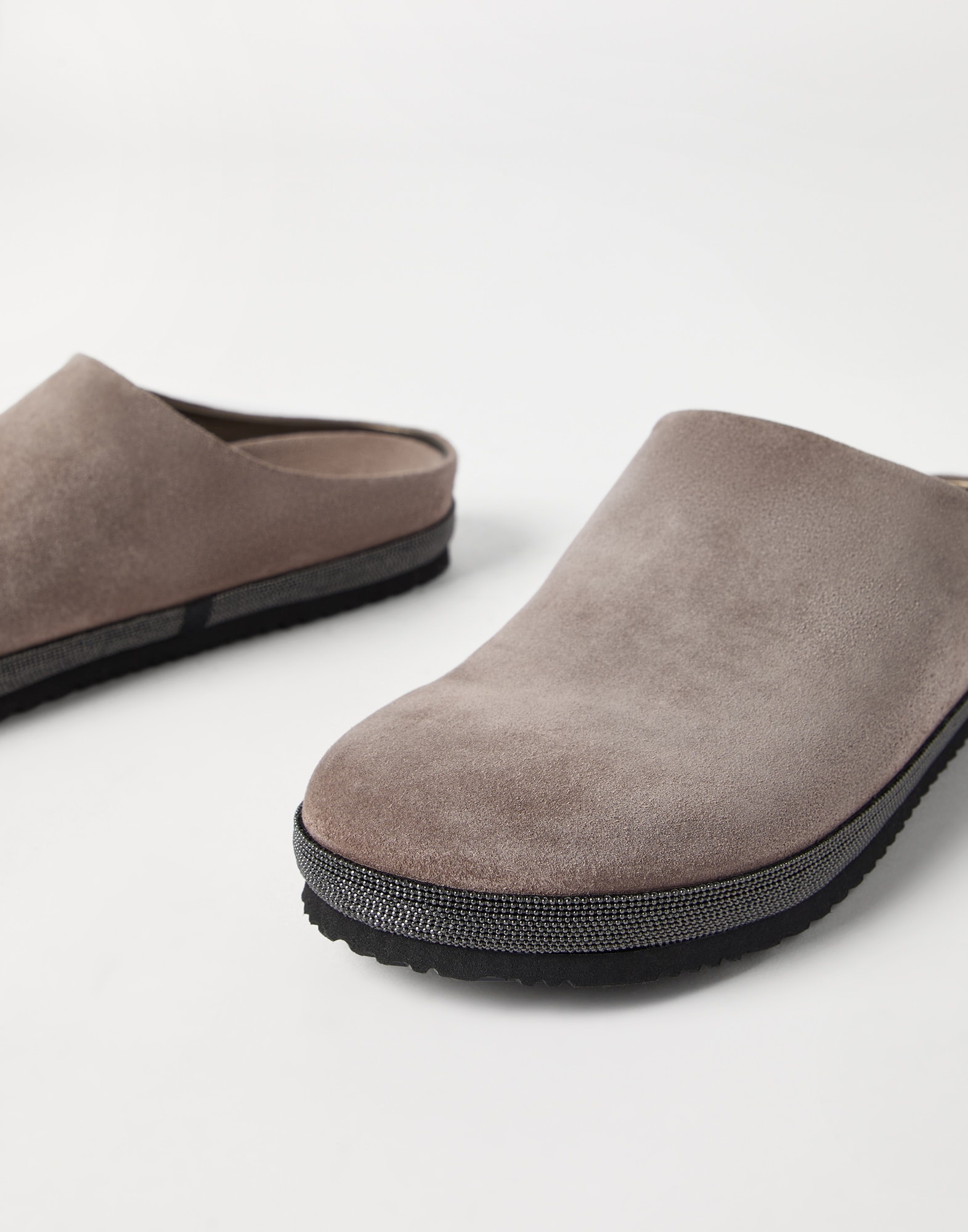 Suede slippers with precious trim - 3