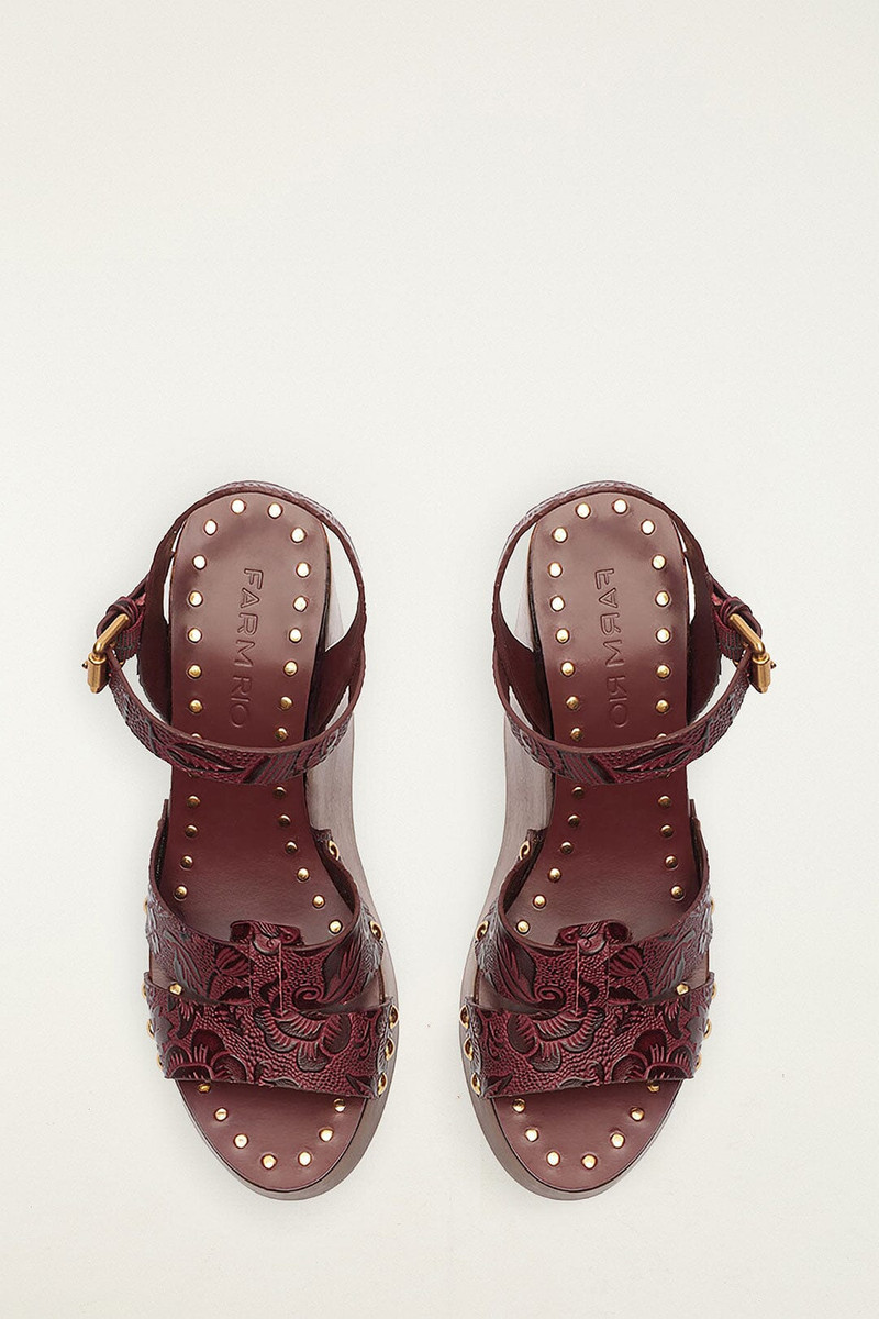 Brown Studded Embossed Wedge Sandal 3