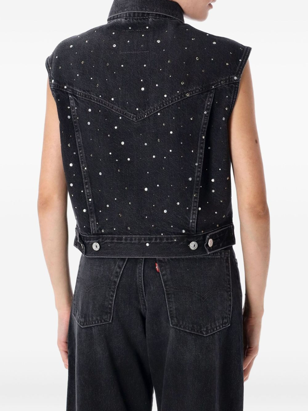 crystal-embellished denim vest - 2
