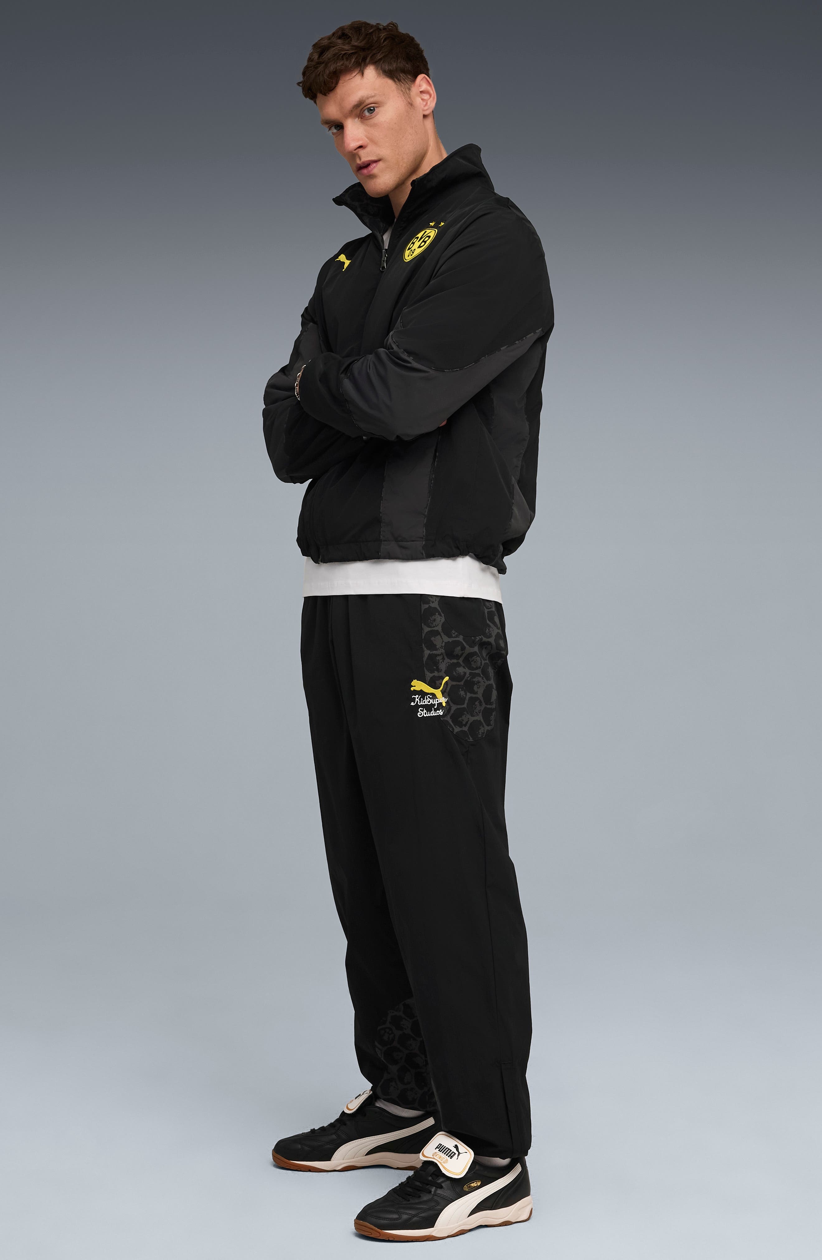 PUMA x KidSuper BVB Reversible Nylon Jacket in Puma Black-Faster Yellow at Nordstrom - 7