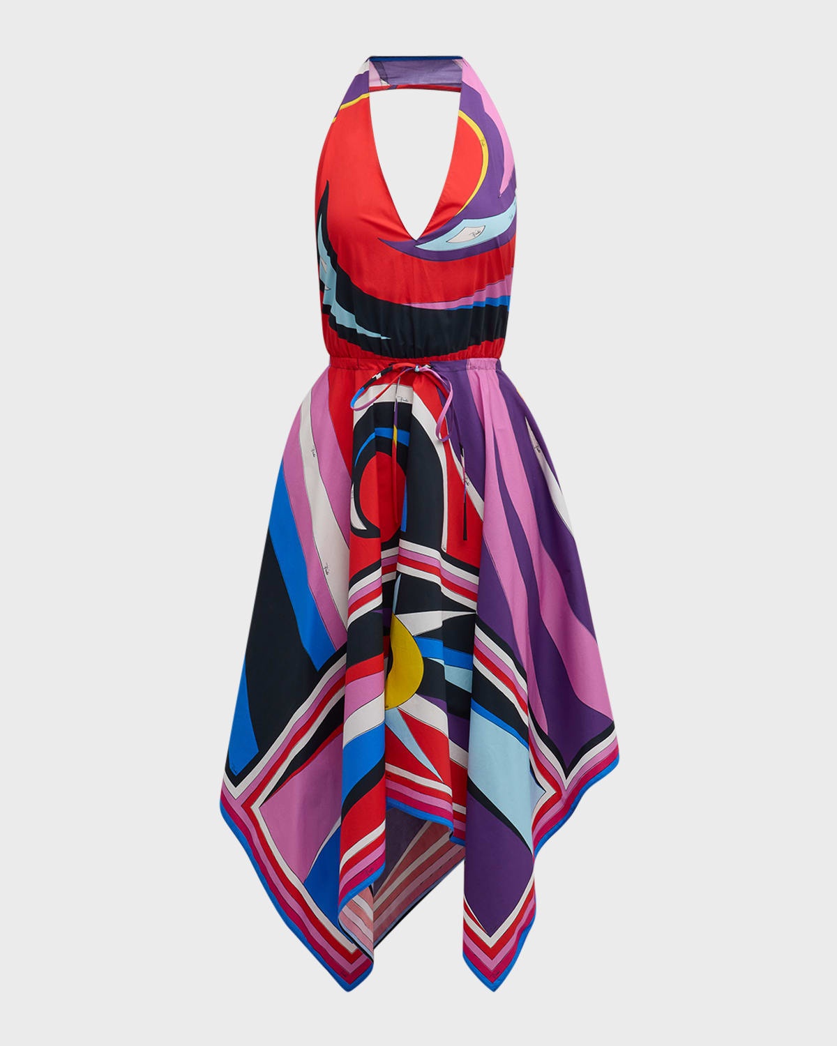 Abstract-Print Halter Handkerchief Dress - 1