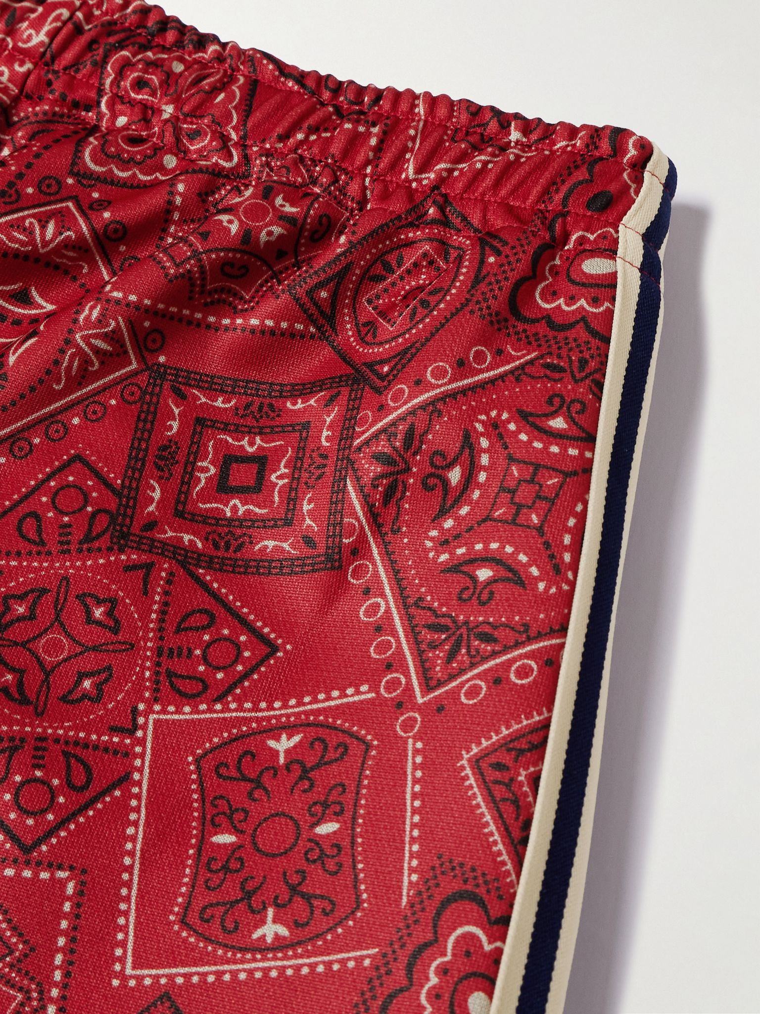 Wide-Leg Striped Webbing-Trimmed Bandana-Print Tech-Jersey Track Pants Red - 5