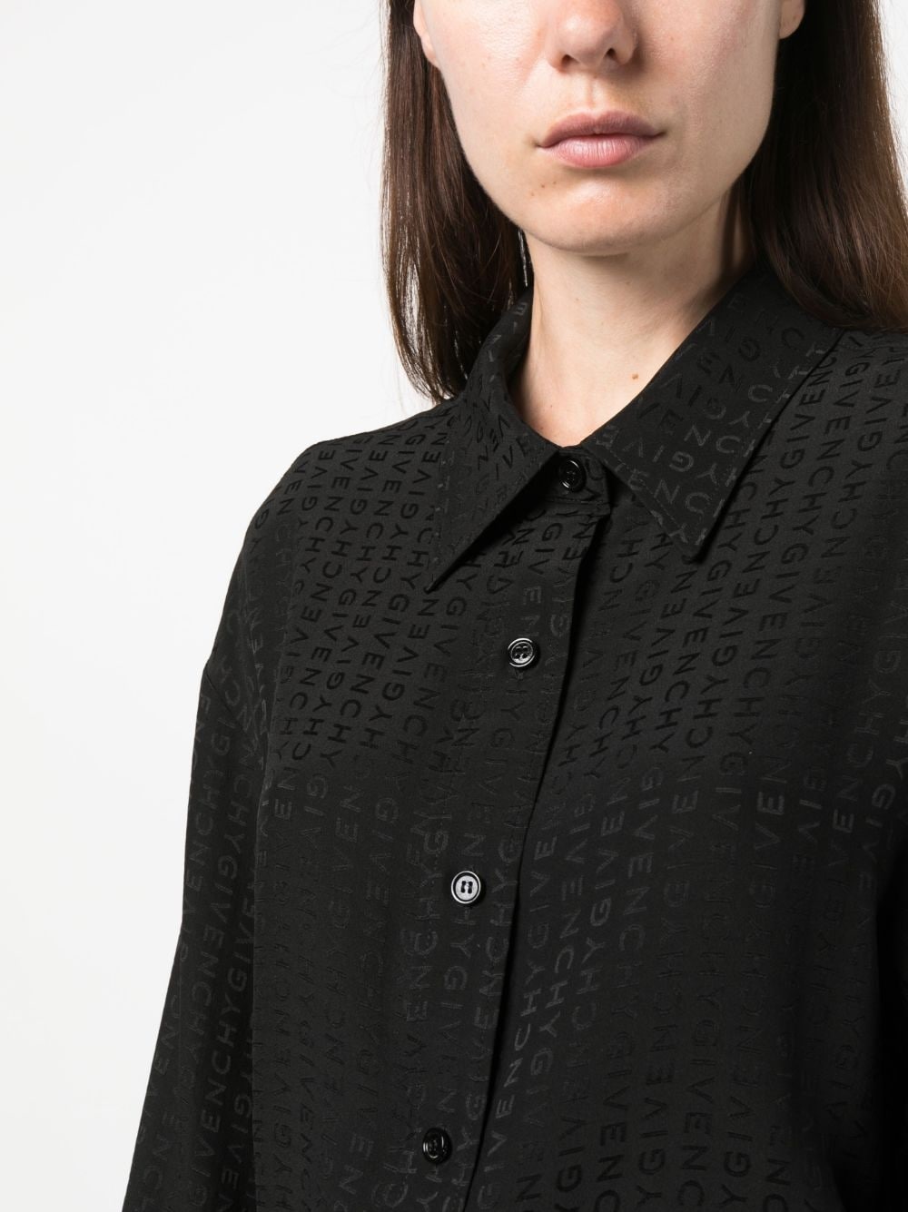 logo-print silk shirt - 5