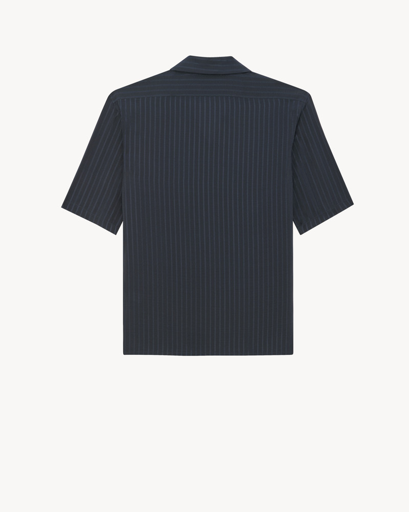 SAINT LAURENT shark-collar shirt in matte and shiny striped silk outlook