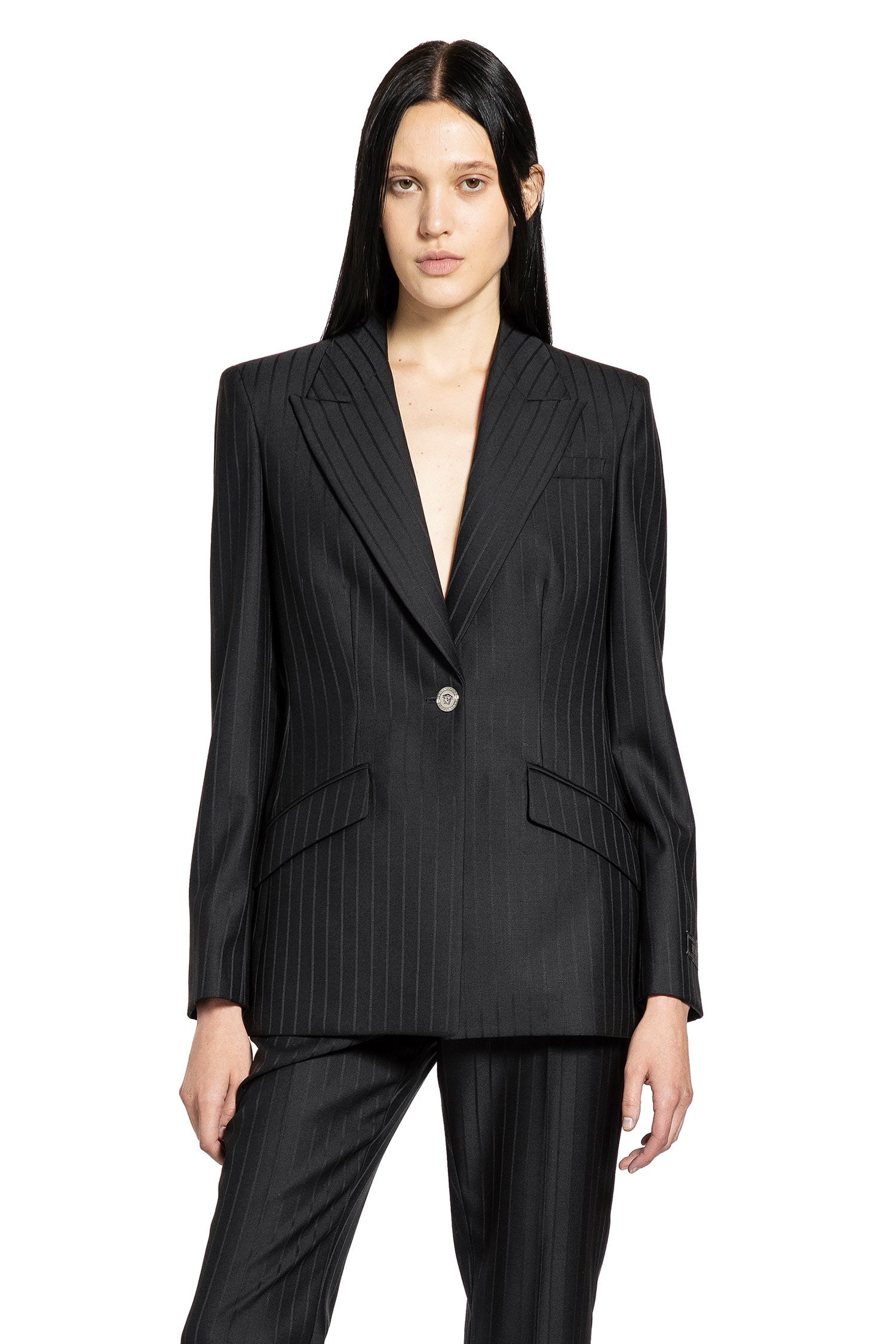 Wool Pinstripe Dv Blazer - 8