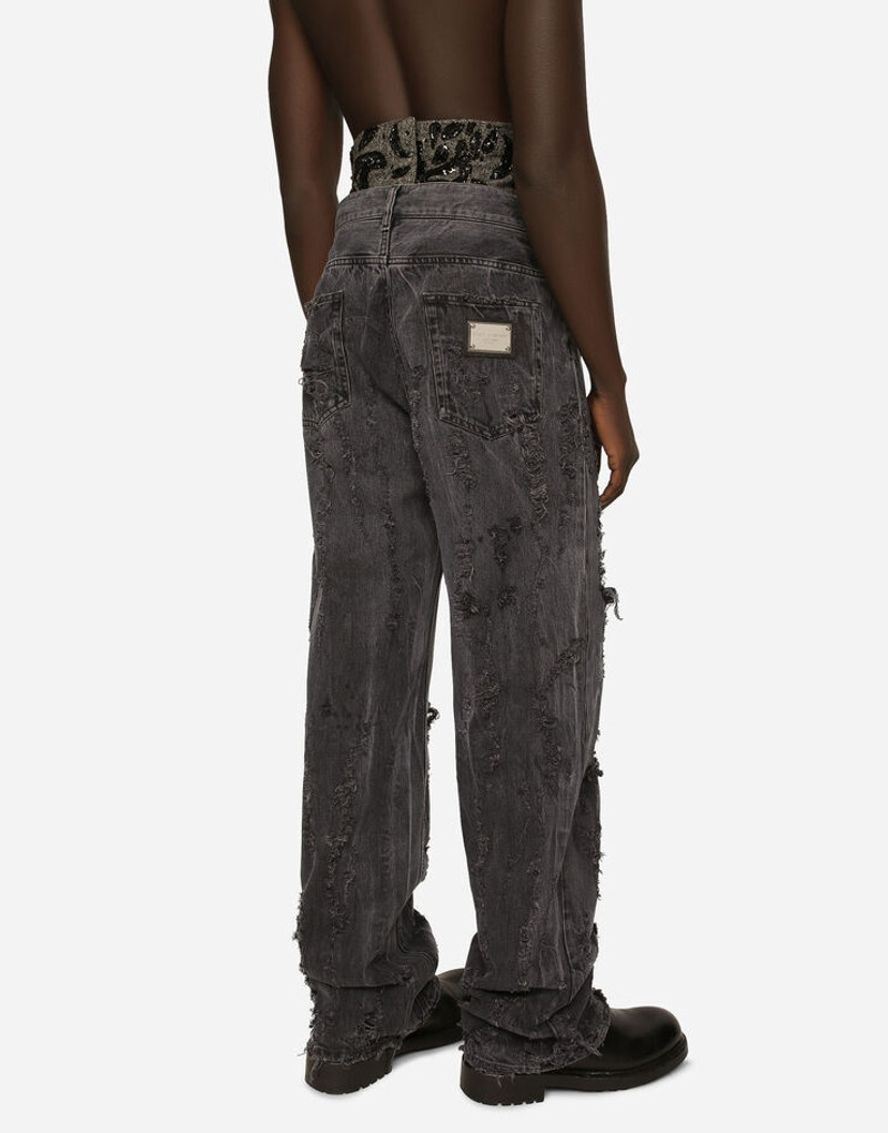 Washed oversize jeans with rips and abrasions 5