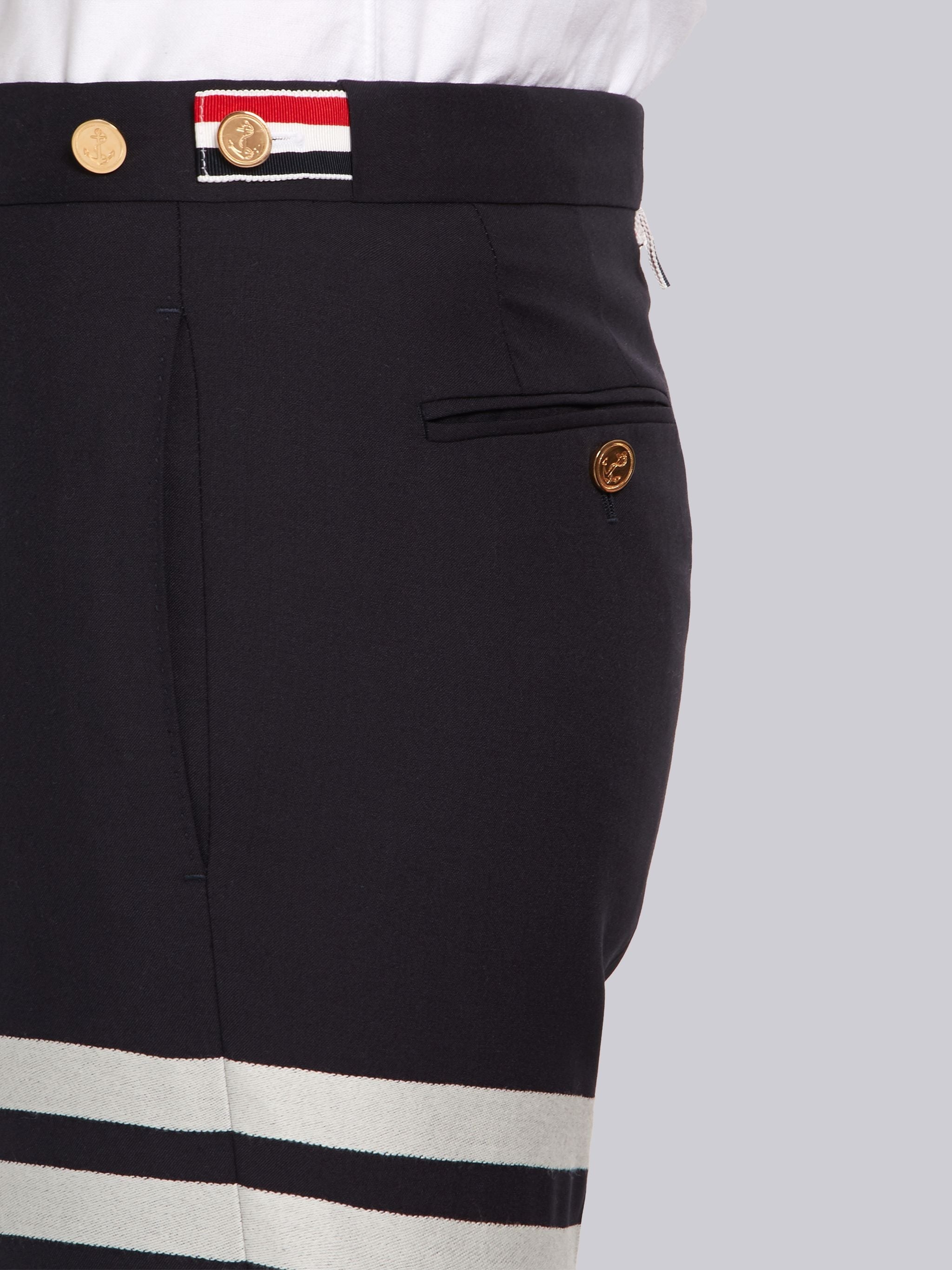 Navy Plain Weave Suiting 4-Bar Shorts - 5