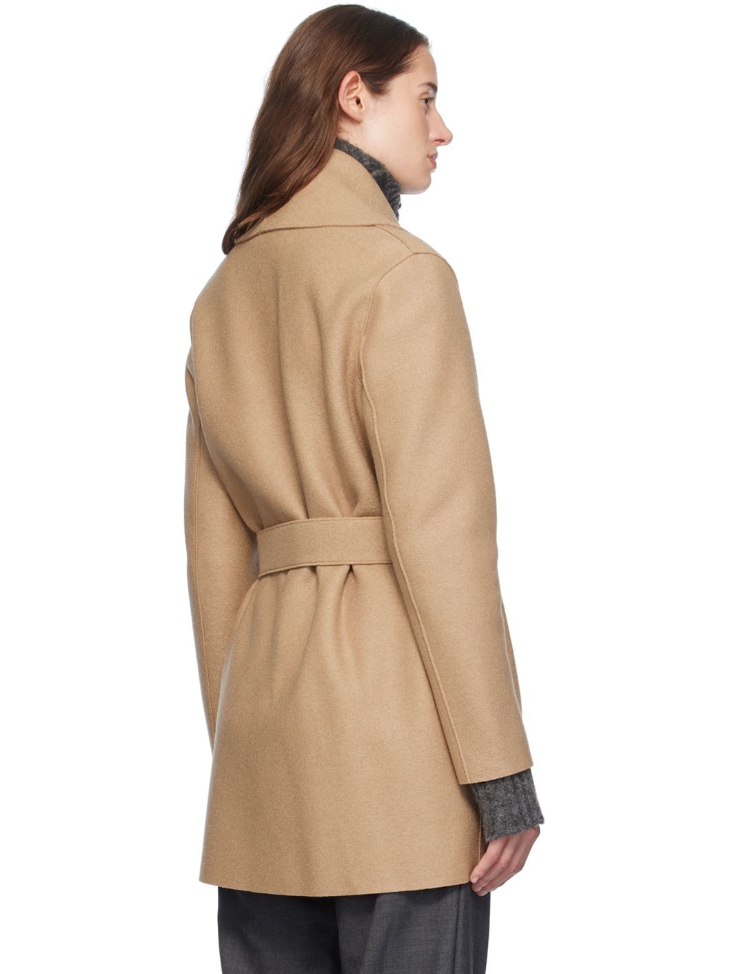 Tan Shawl Belted Jacket - 3