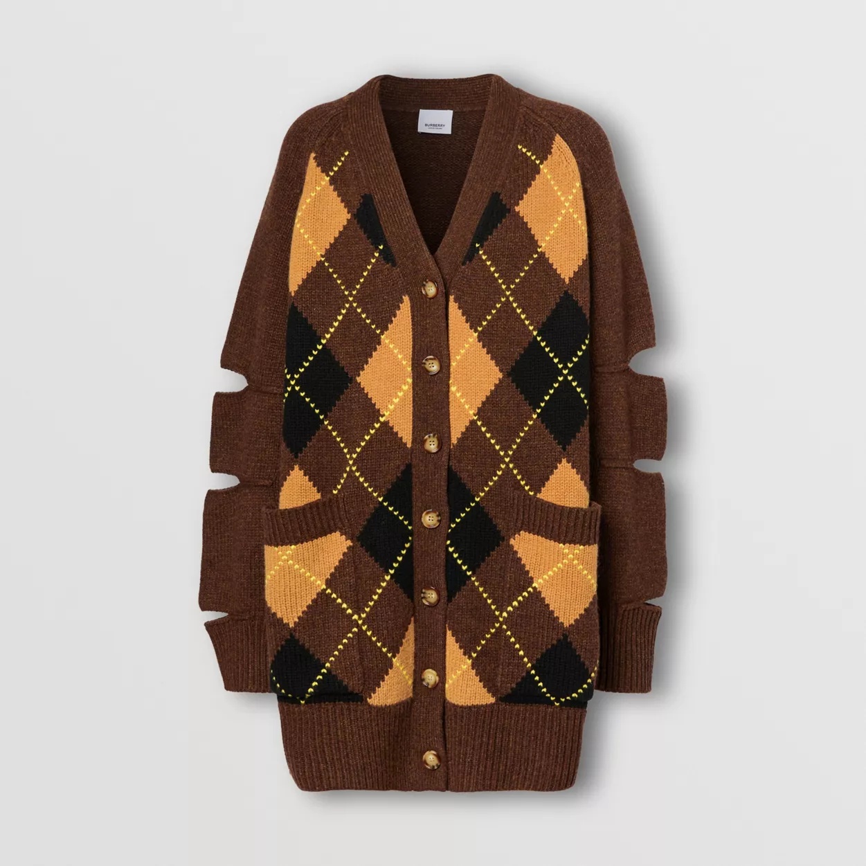 Cut-out Detail Argyle Intarsia Wool Cashmere Cardigan - 1