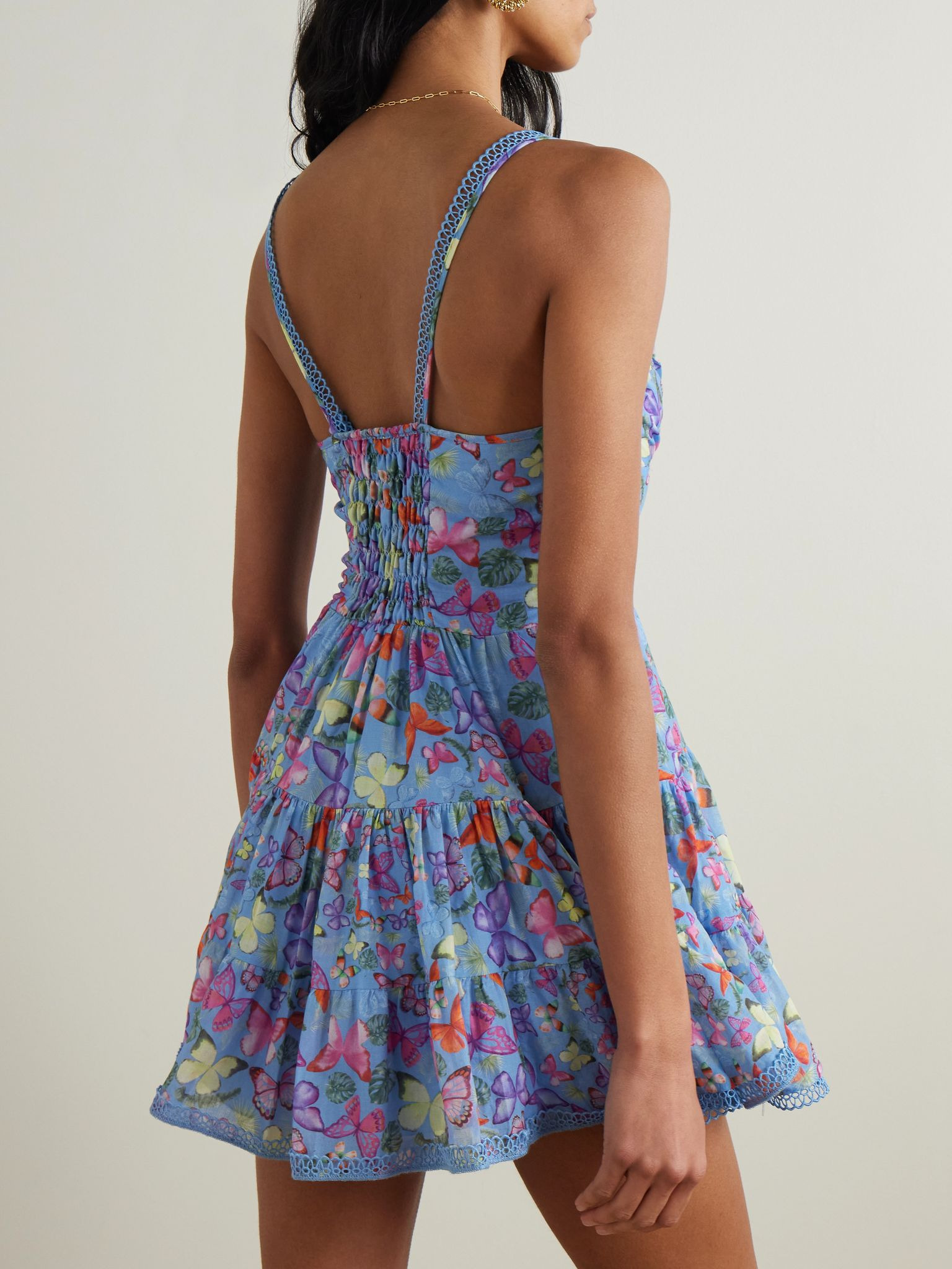 Angy tiered printed cotton-blend mini dress Blue - 3