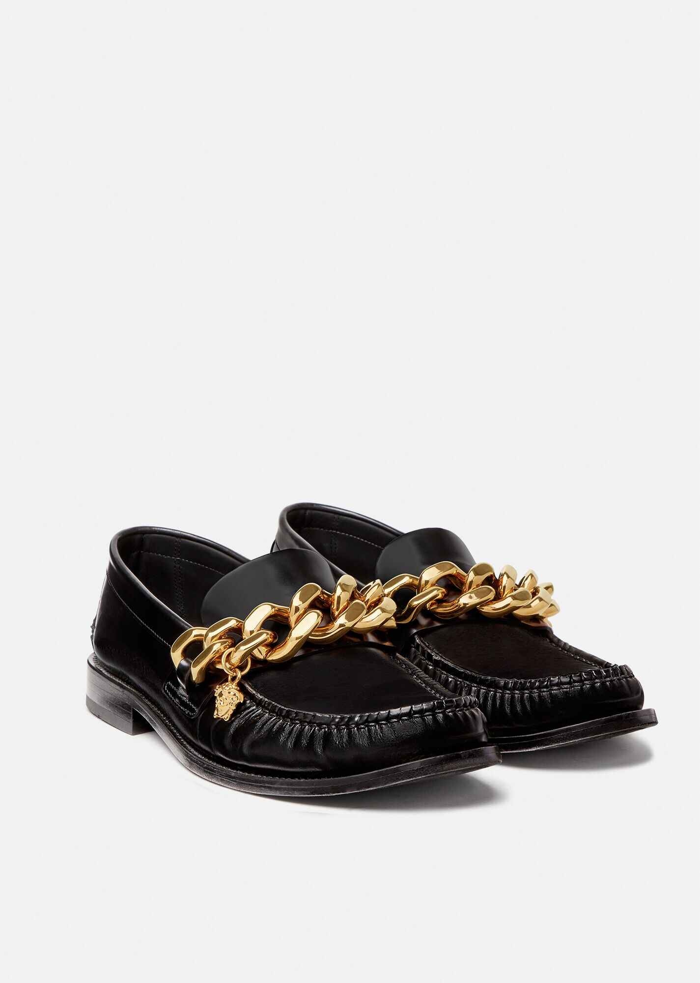 Medusa Chain Leather Loafers - 4