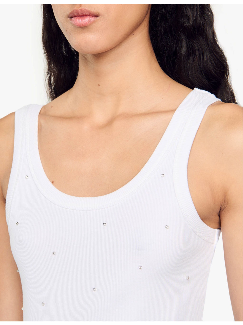 Rhinestone-embellished round-neck stretch-cotton tank top - 5