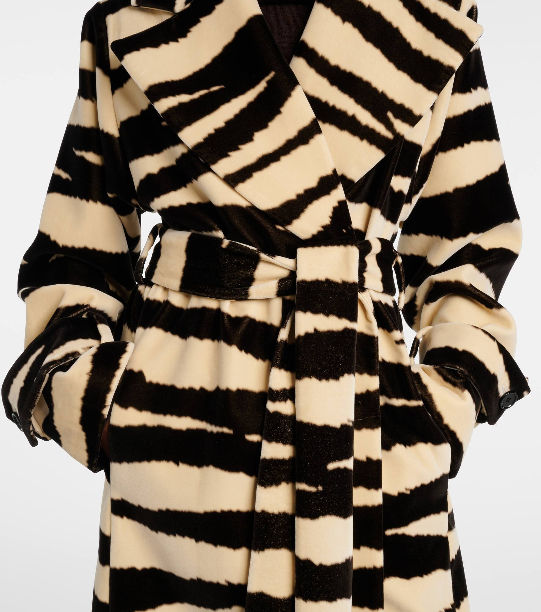 Zebra-print cotton velvet wrap coat - 5