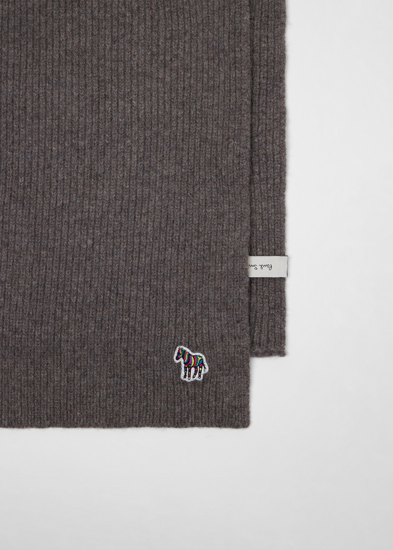 Paul Smith Grey 'Zebra' Lambswool Ribbed Knit Scarf outlook