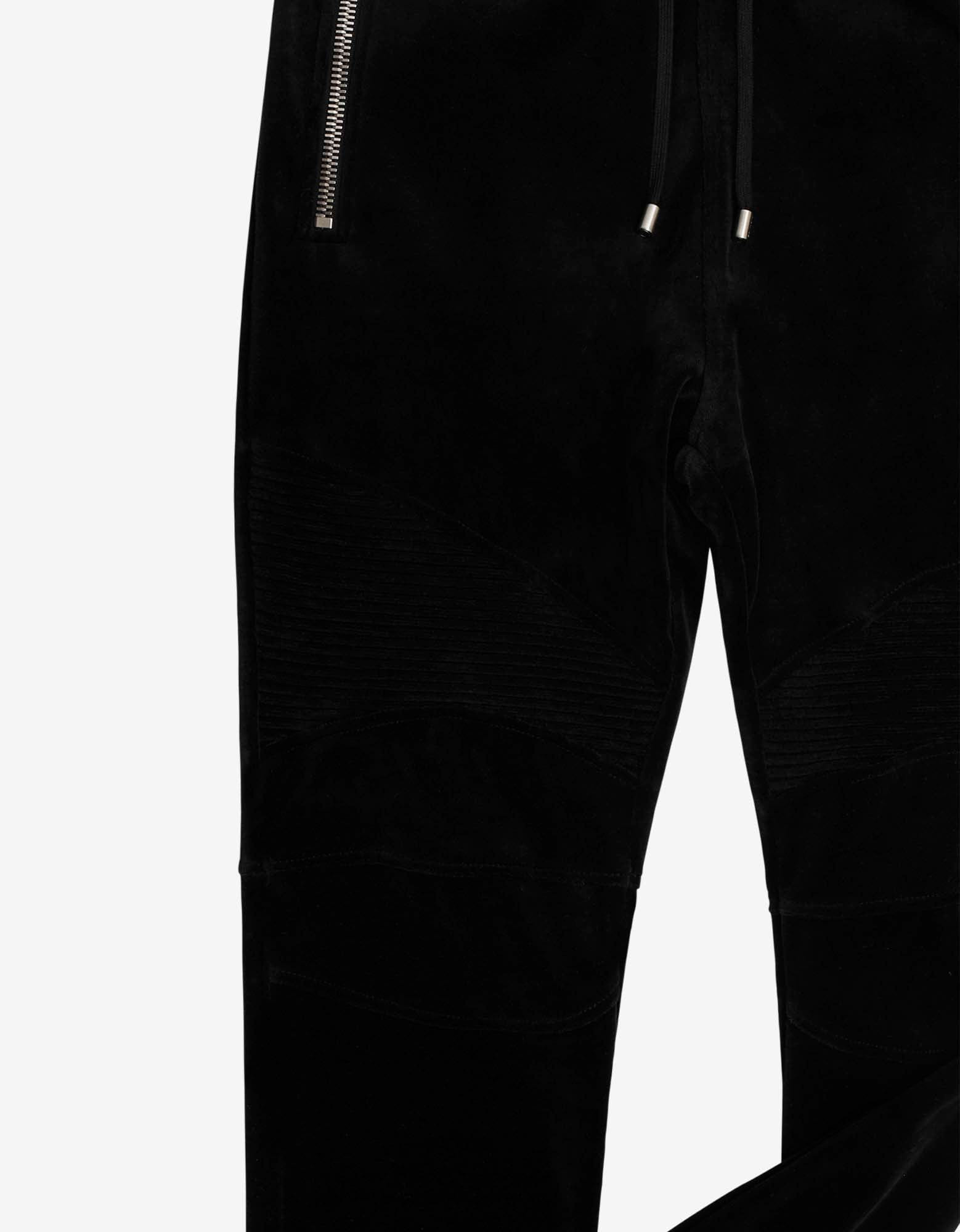 Balmain Black Velvet Biker Sweat Pants - 3