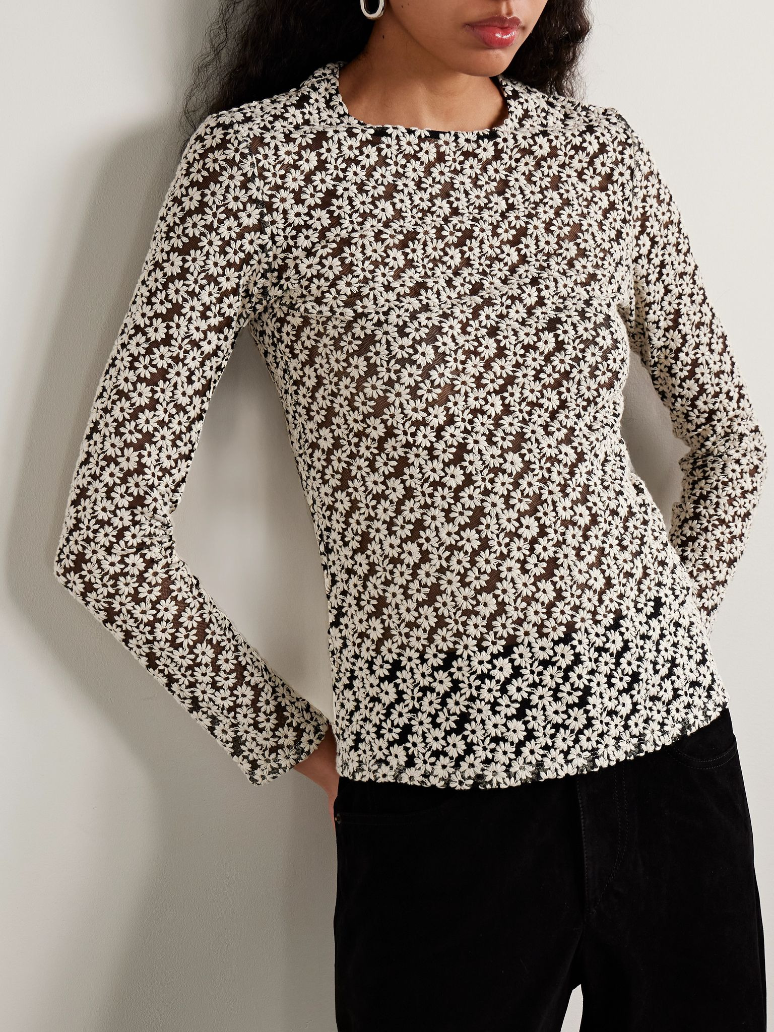 Soline embroidered cotton-blend tulle top Gray - 3