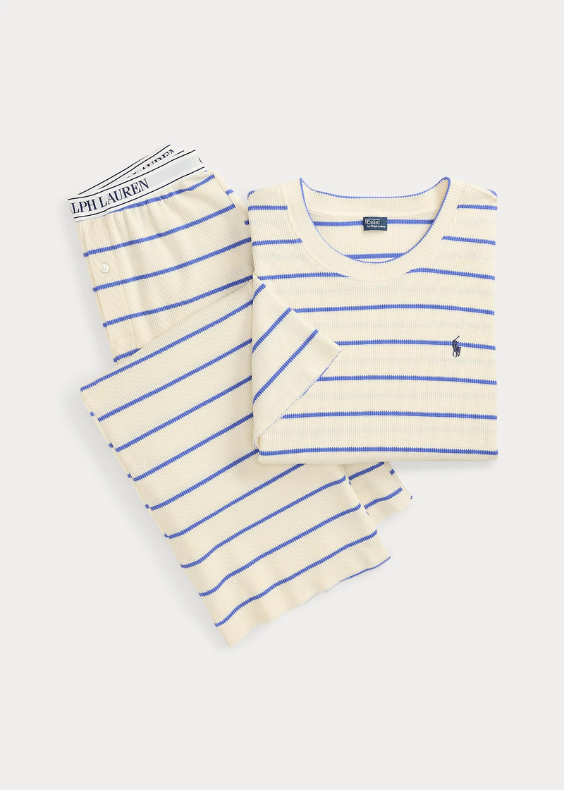 Striped Waffle-Knit Pajama Set 1