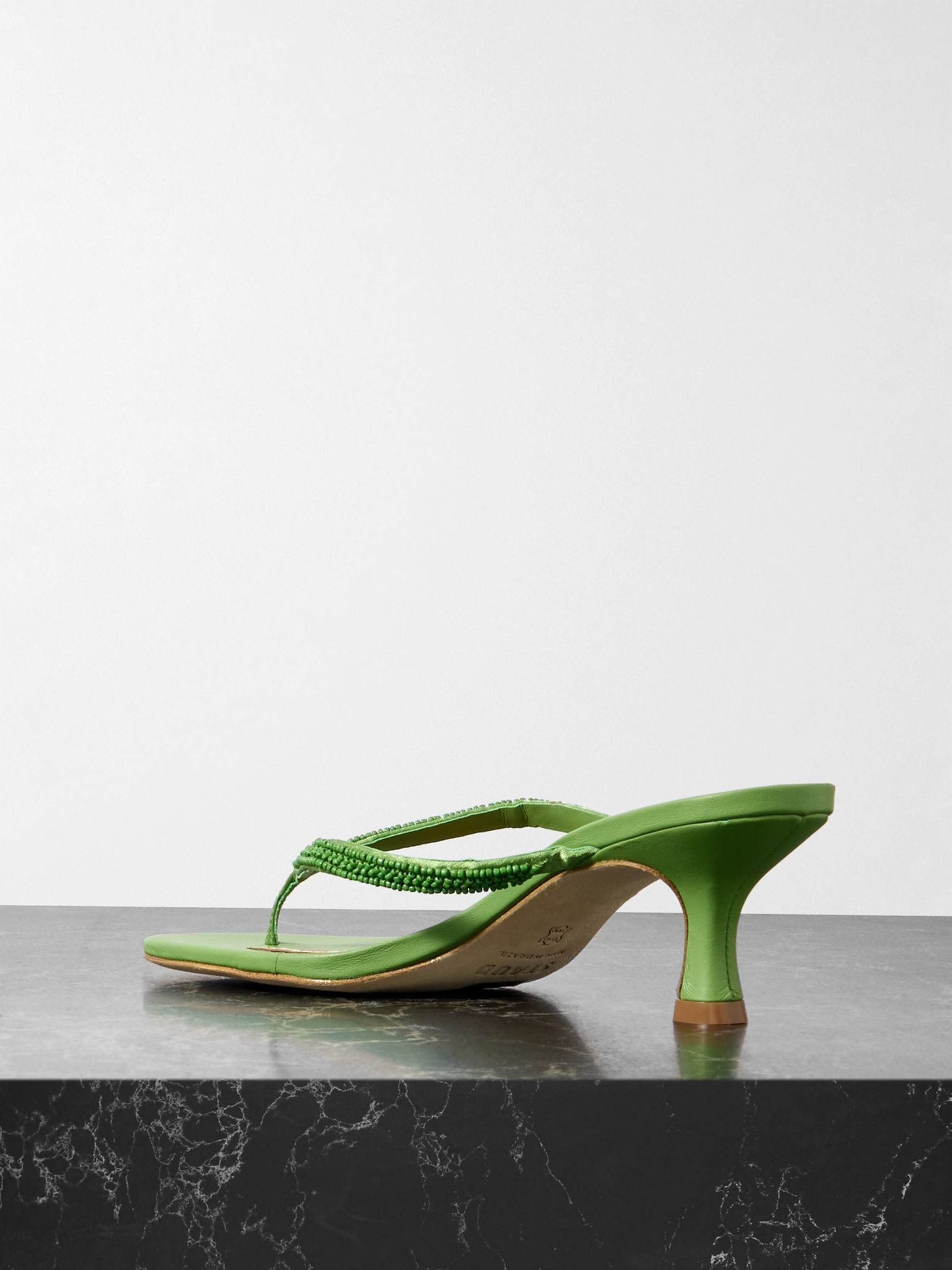 Freja beaded satin-trimmed leather sandals Green - 3