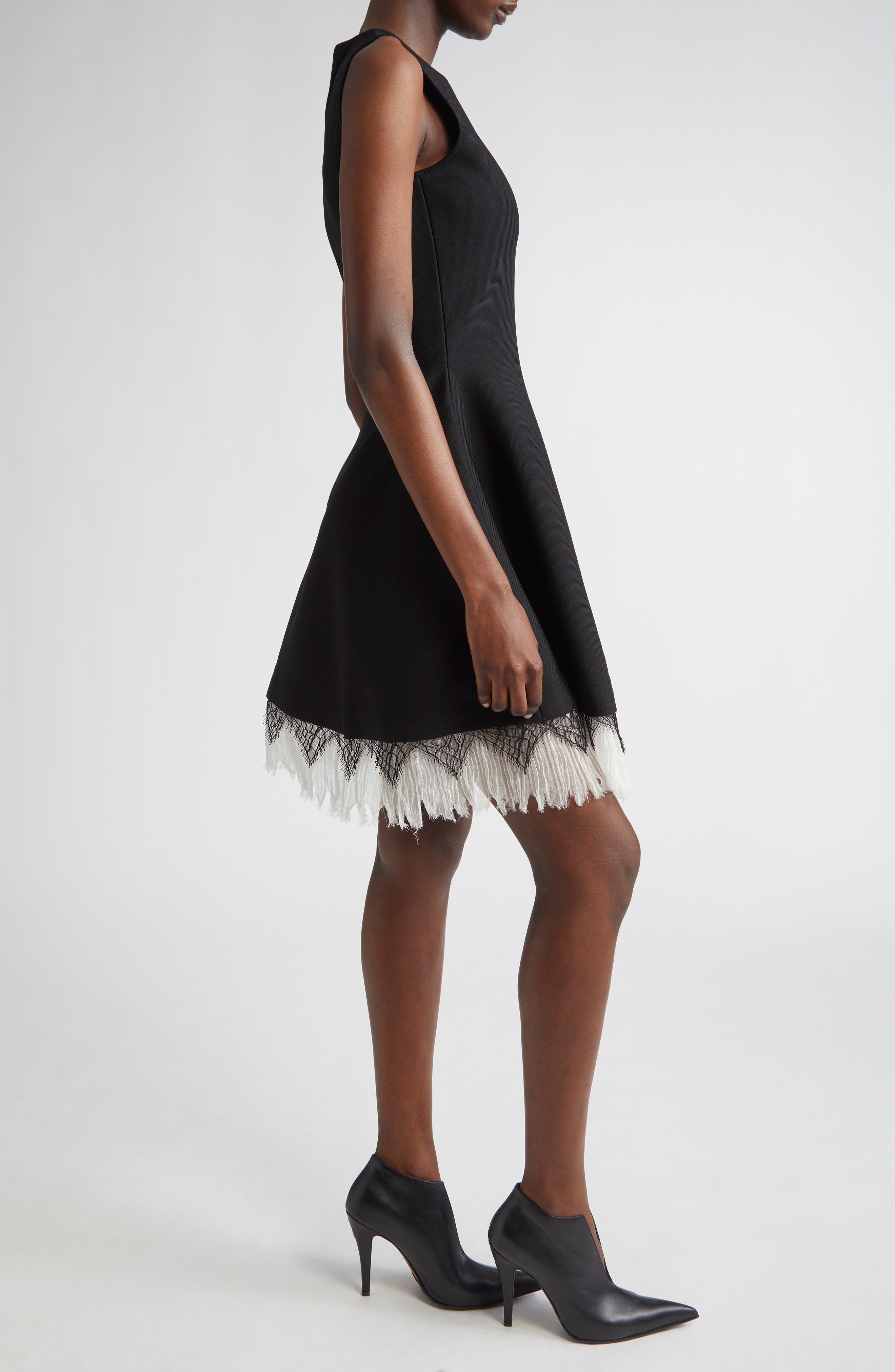 McQueen Volume Cobweb Lace Fit & Flare Minidress in Black/Ivory at Nordstrom - 4