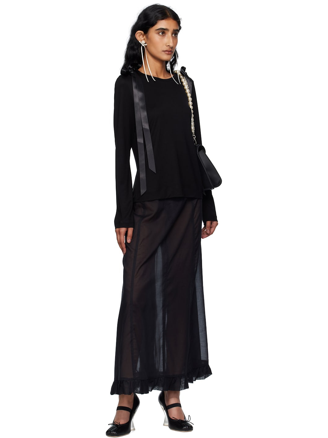Black Bow Ribbon Tail Long Sleeve T-shirt - 4