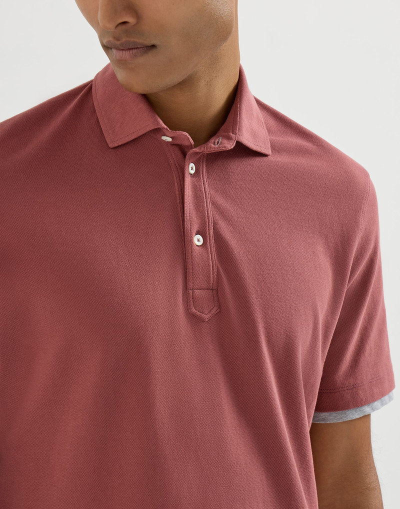 Cotton piqué shirt-style collar polo with faux-layering 4