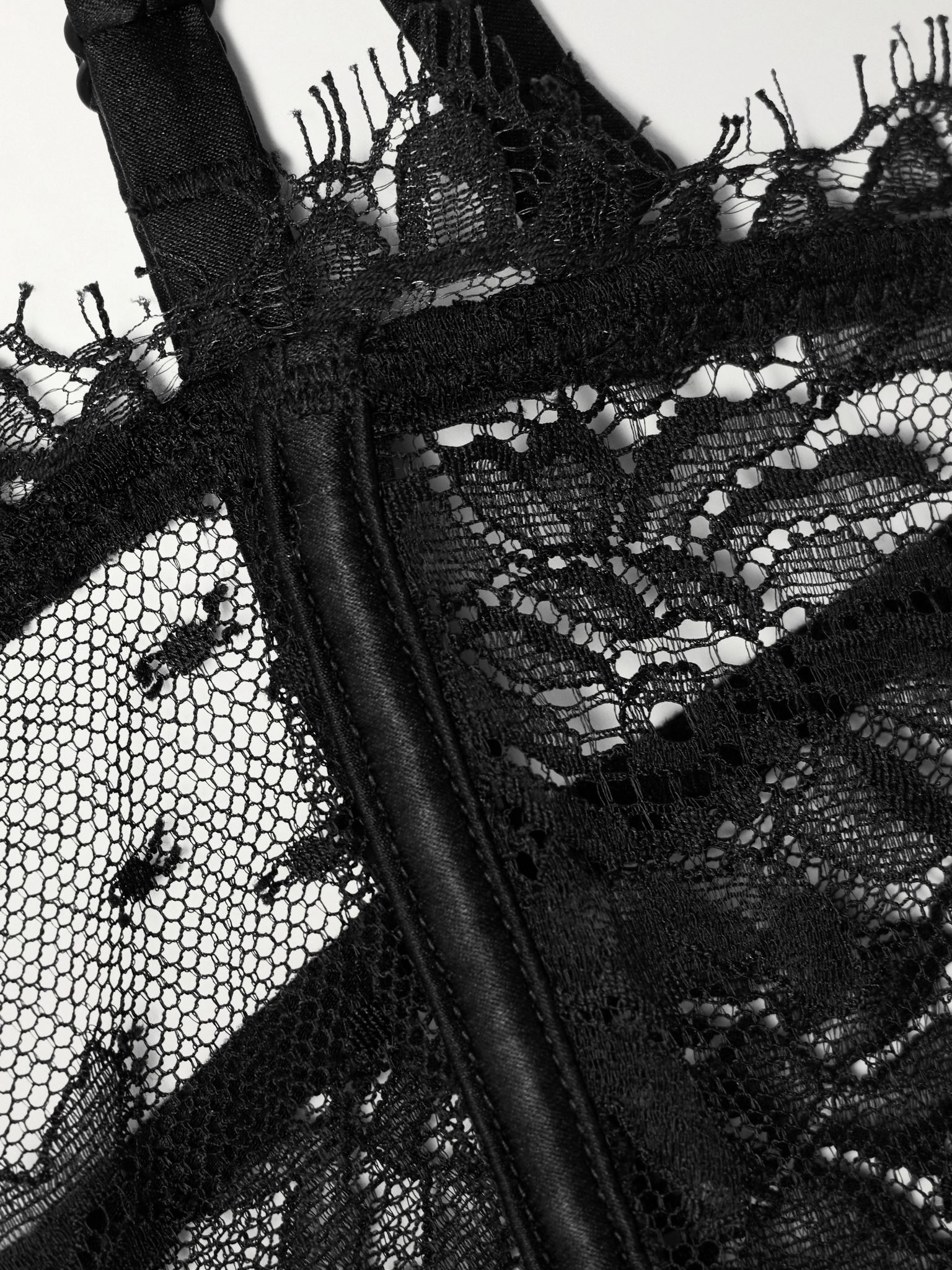 Jolie satin-trimmed lace underwired bustier top Black - 4