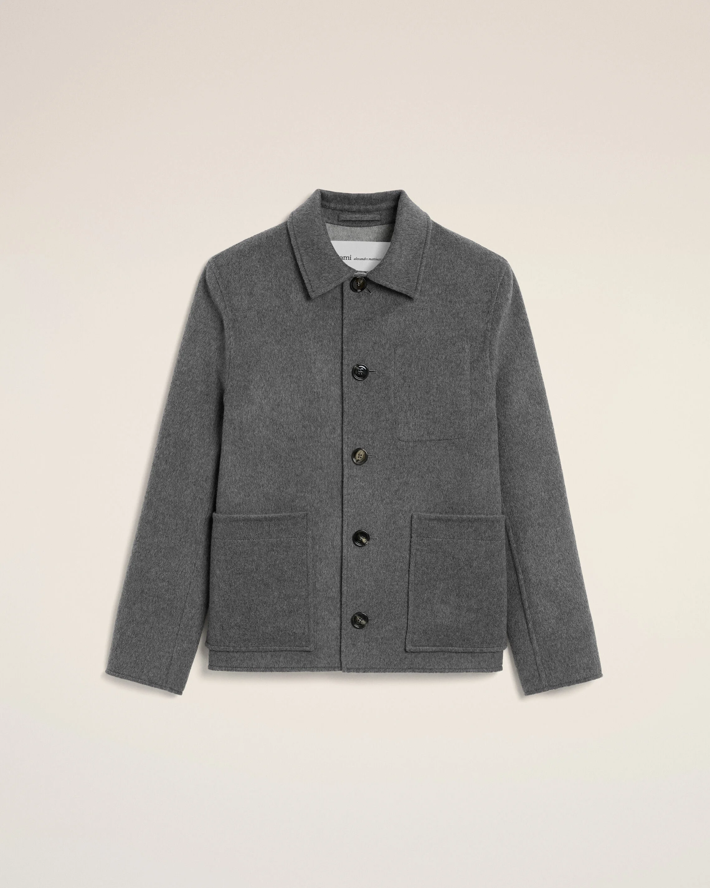 GREY BUTTON-DOWN WOOL AND CASHMERE JACKET - 1