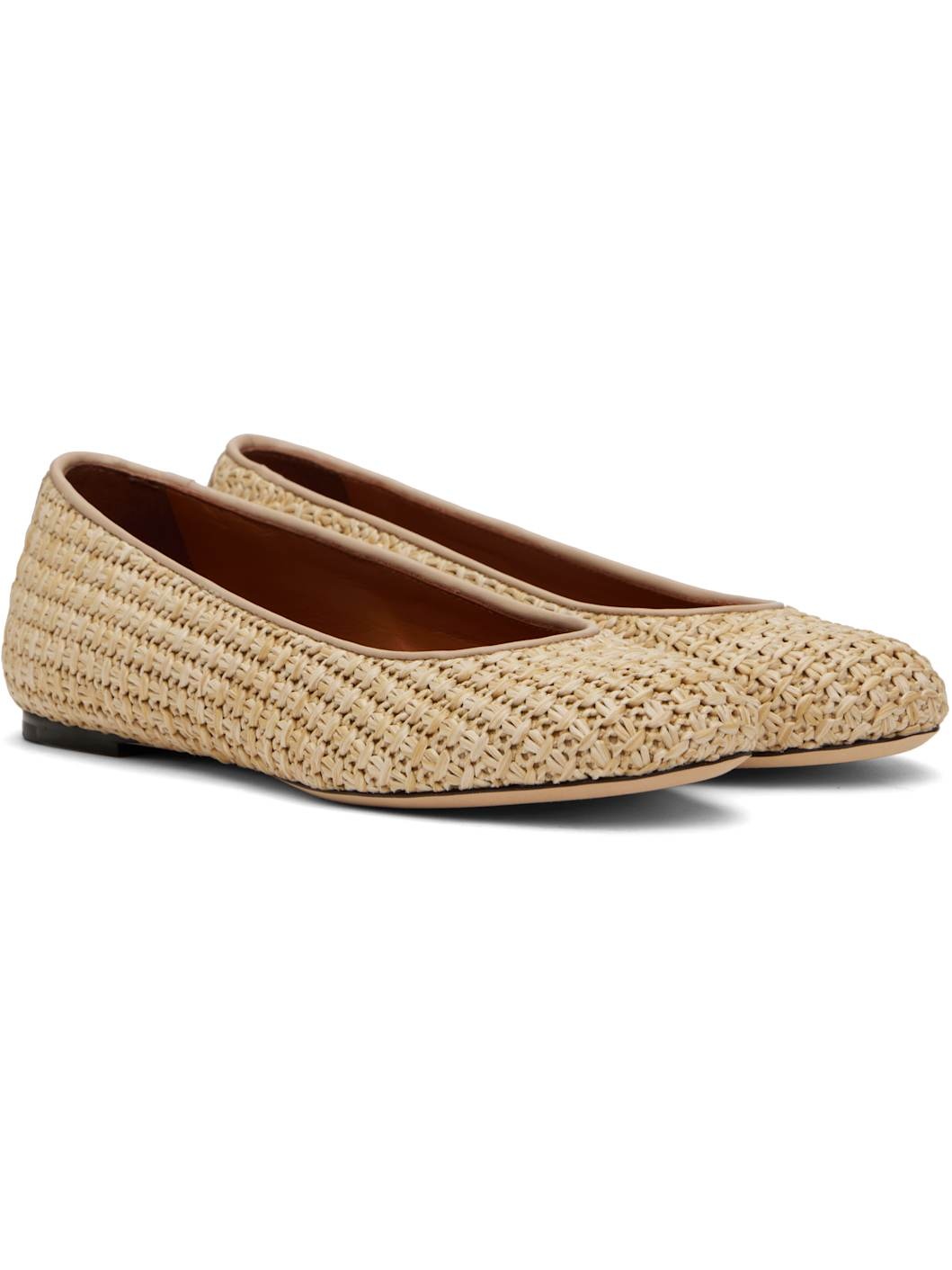 Beige Raffia Ballerina Flats - 4