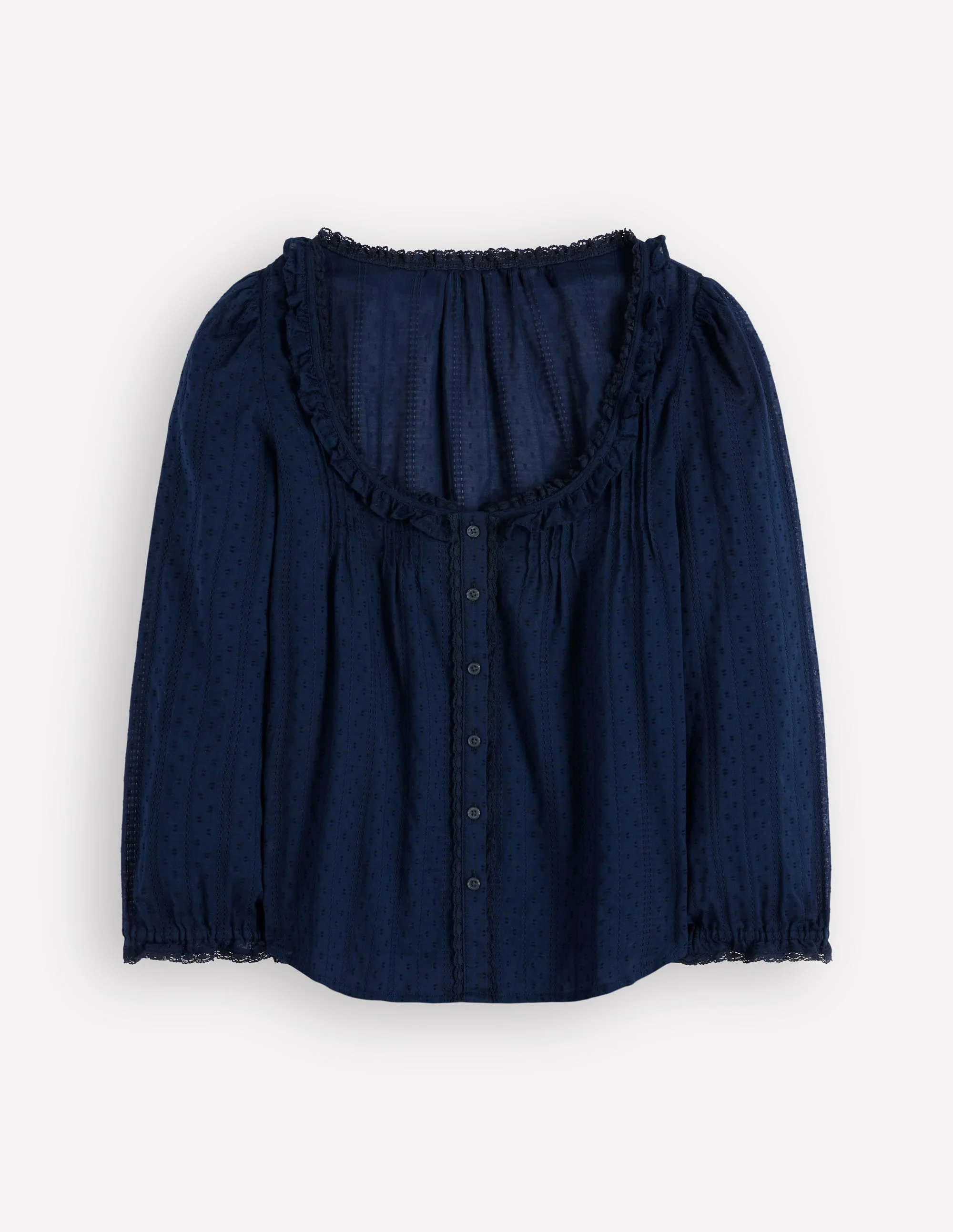 Scoop Neck Ruffle Top-Navy - 1