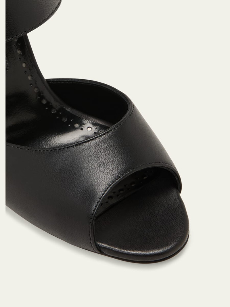 Manolo Blahnik Khiko Leather Peep-Toe Slingback Sandals outlook