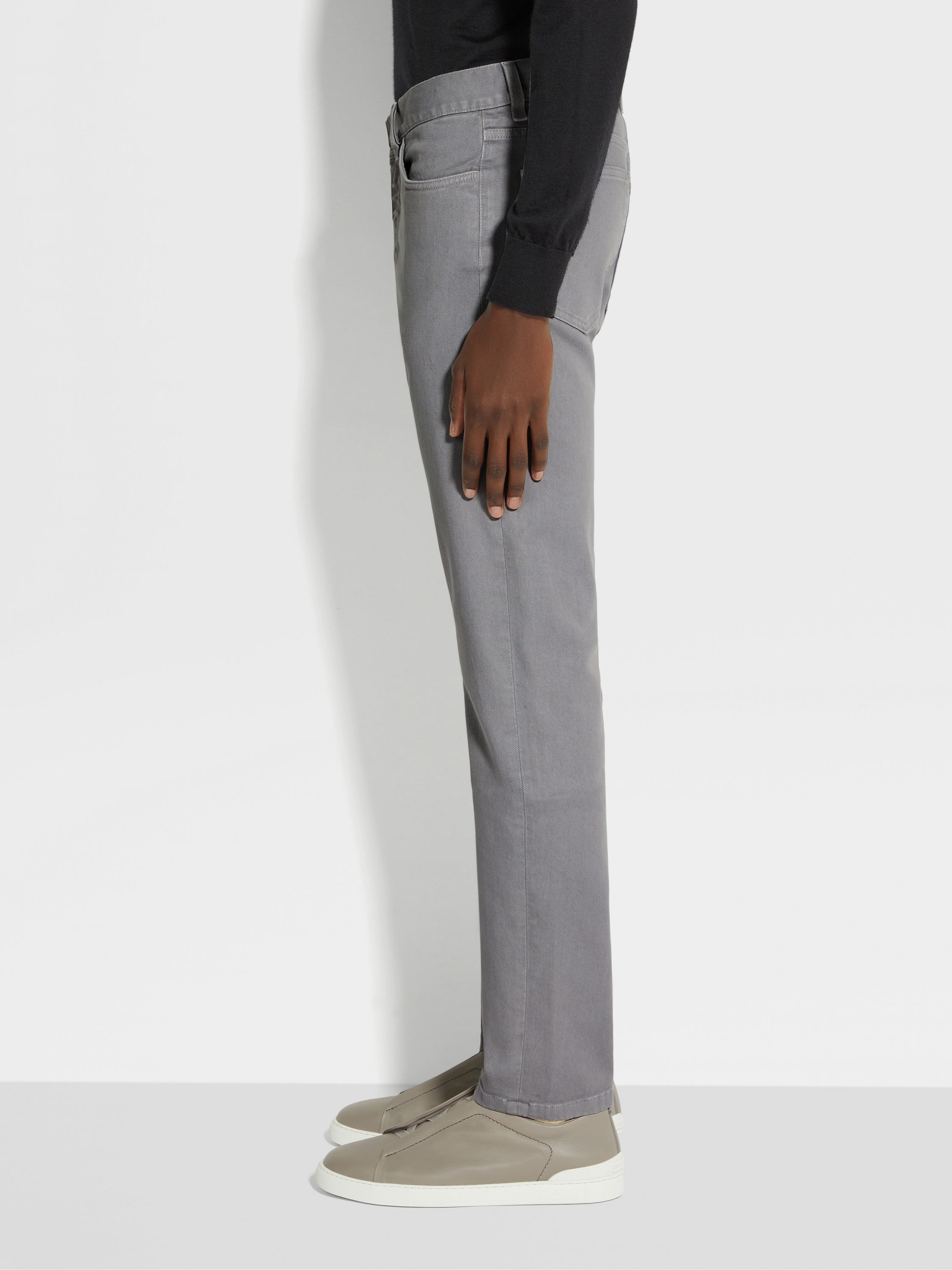 GREY MÉLANGE STRETCH COTTON ROCCIA JEANS - 3