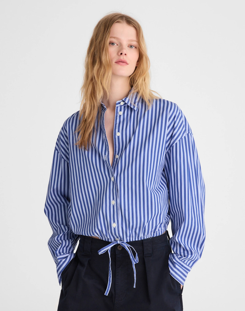 Drawstring Button-Up Shirt in Poplin 2