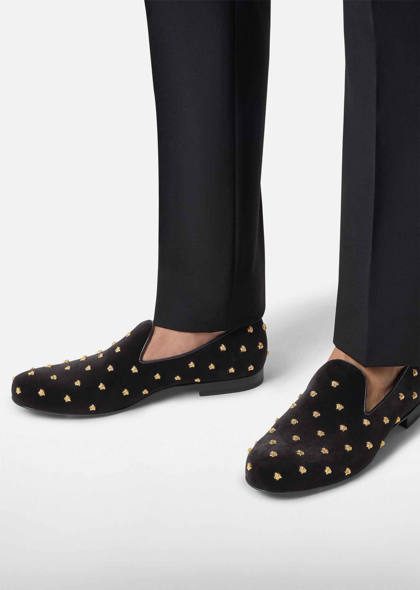 Medusa Stud Velvet Loafers - 2