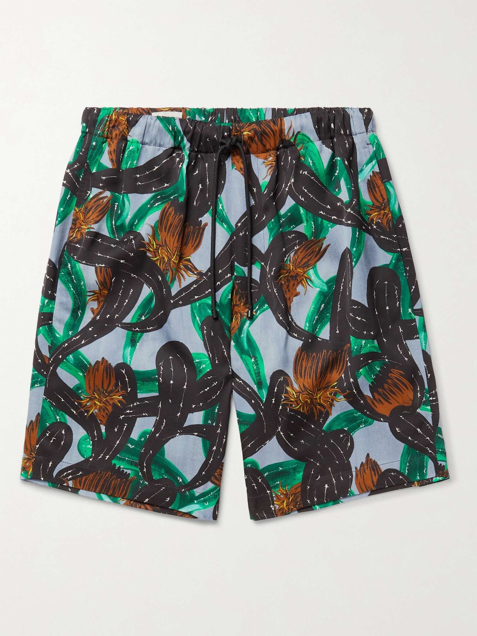 Wide-Leg Printed Woven Drawstring Shorts - 1