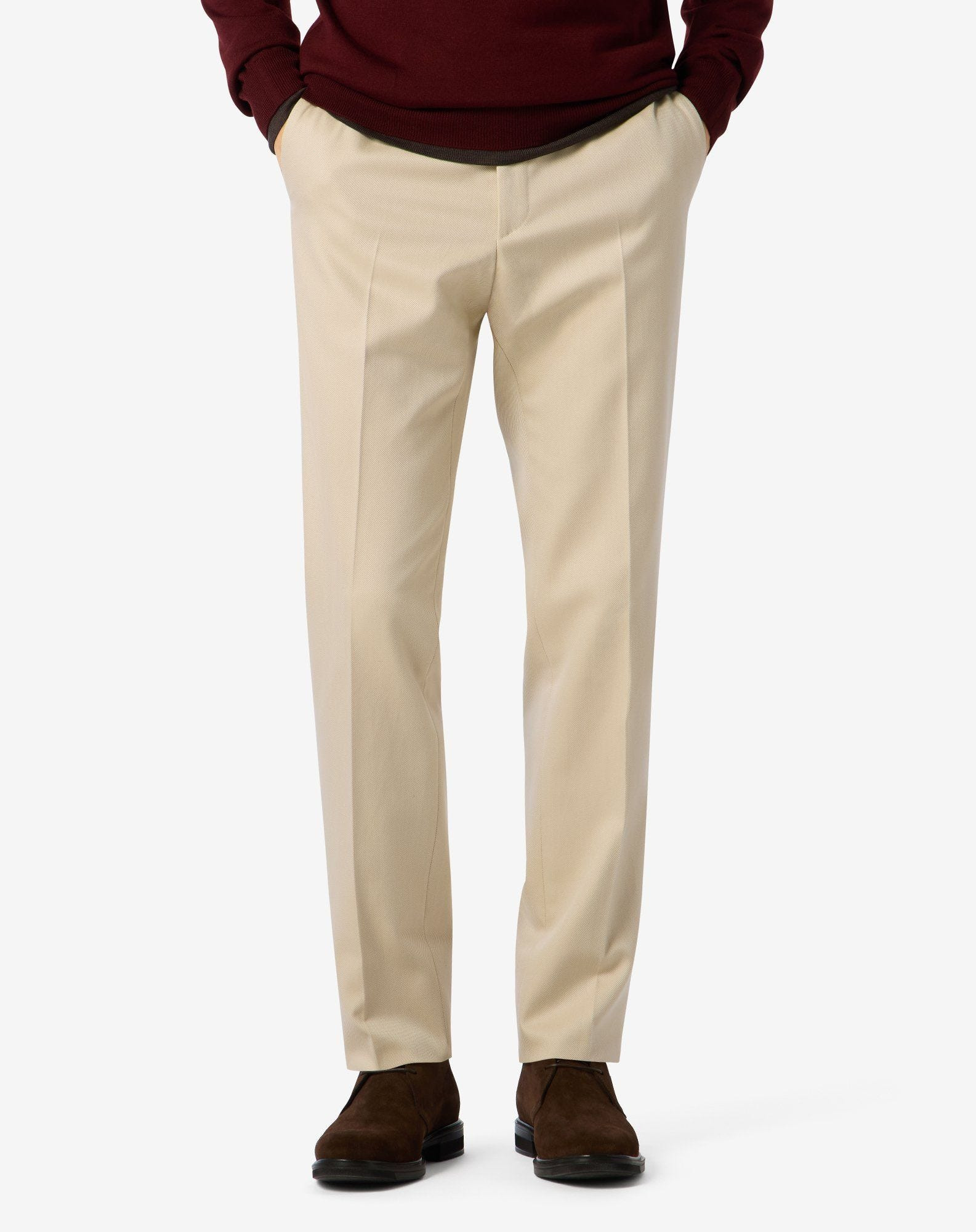 Light beige wool and stretch cotton trousers - 3