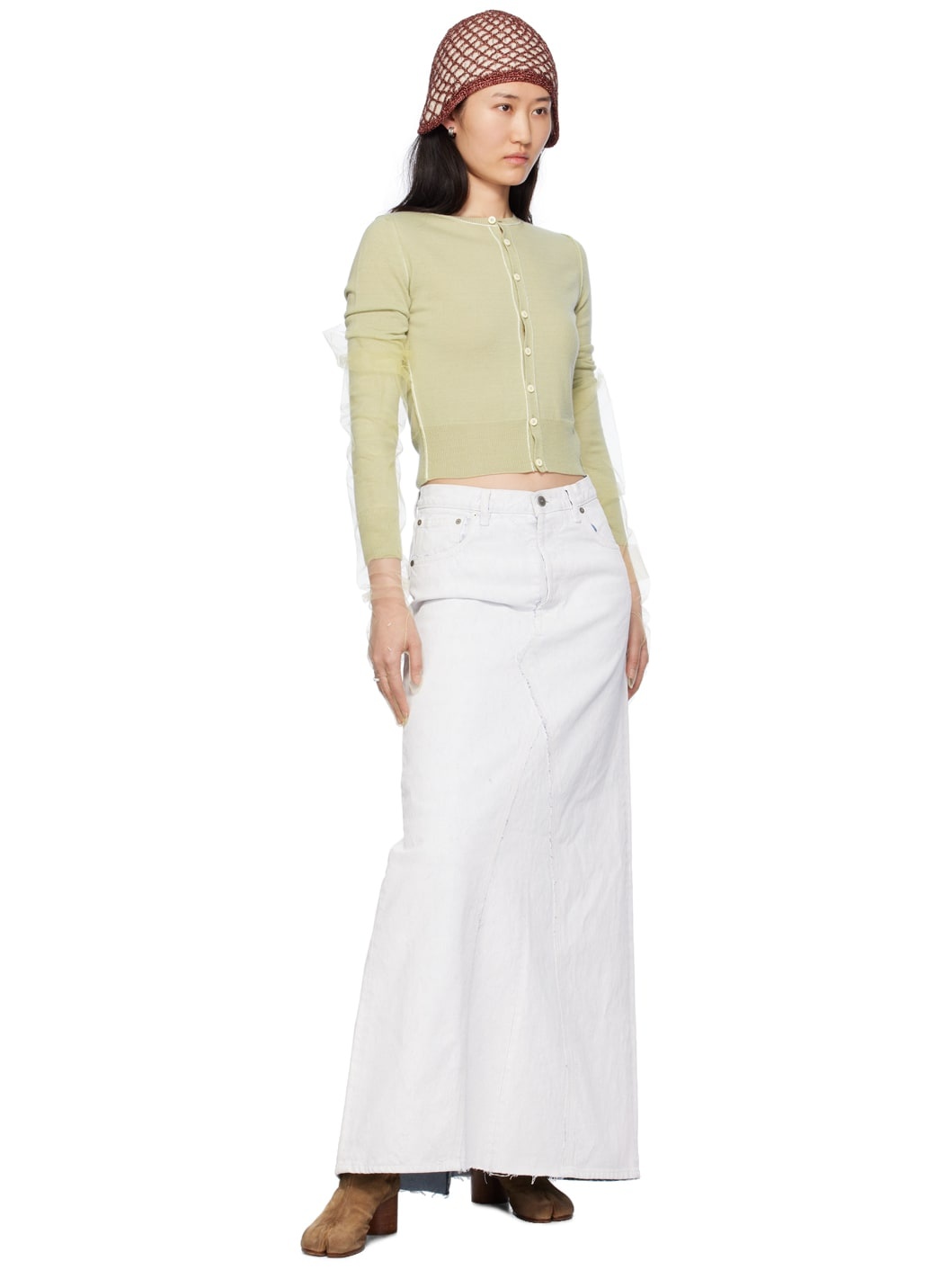 White Painted Denim Maxi Skirt - 4