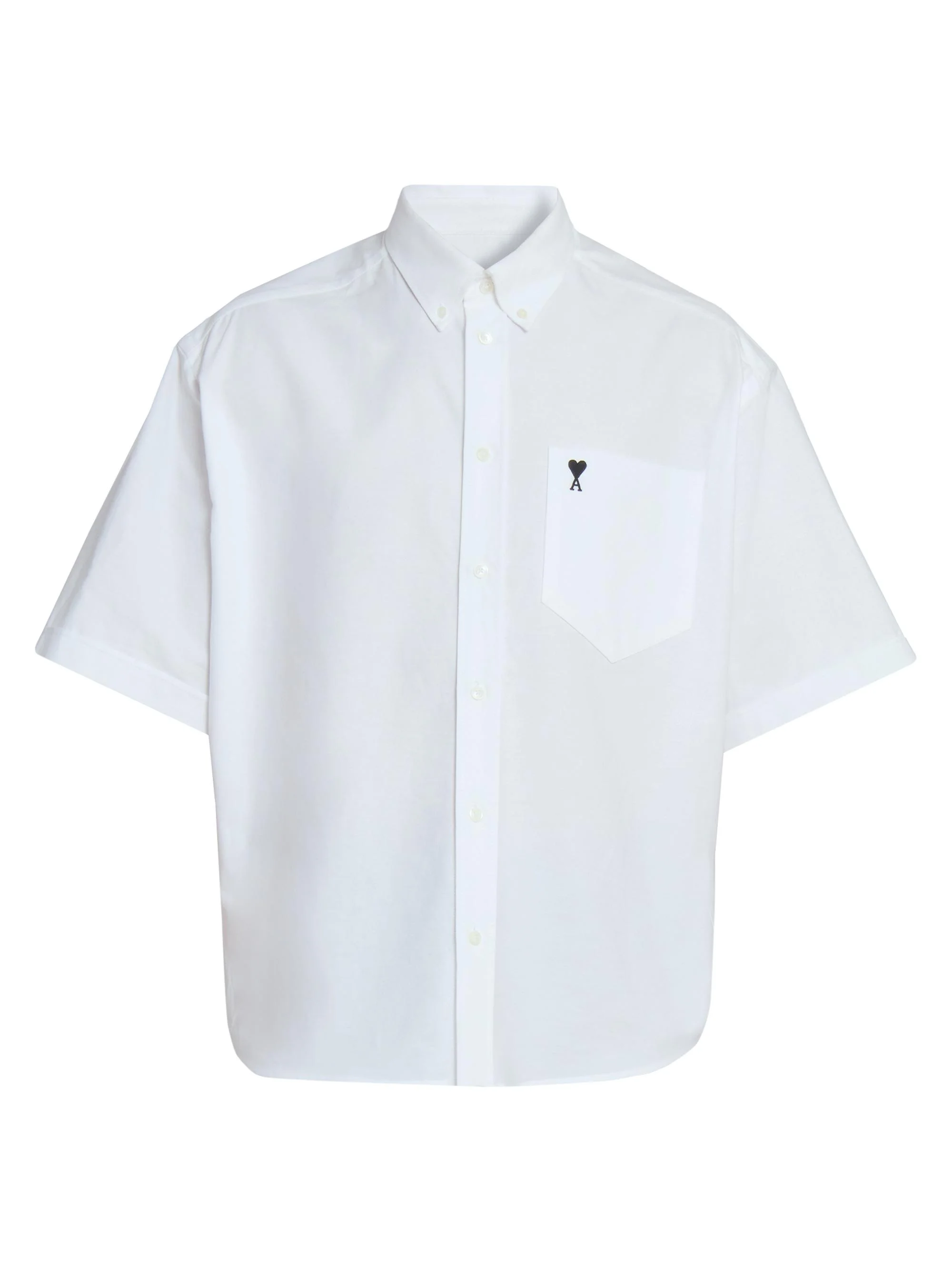 Men's Embroidered Logo Boxy Cotton Shirt - Blanc Naturel - 1