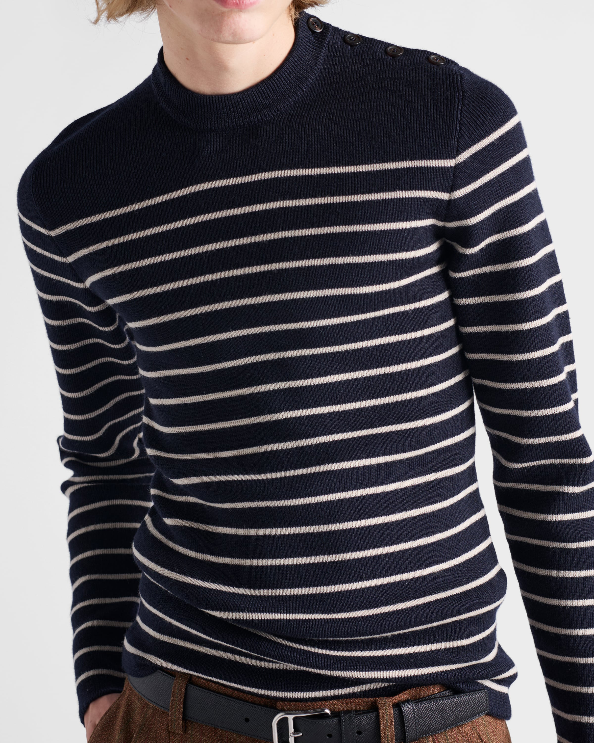 Striped superfine wool crew-neck sweater - 3
