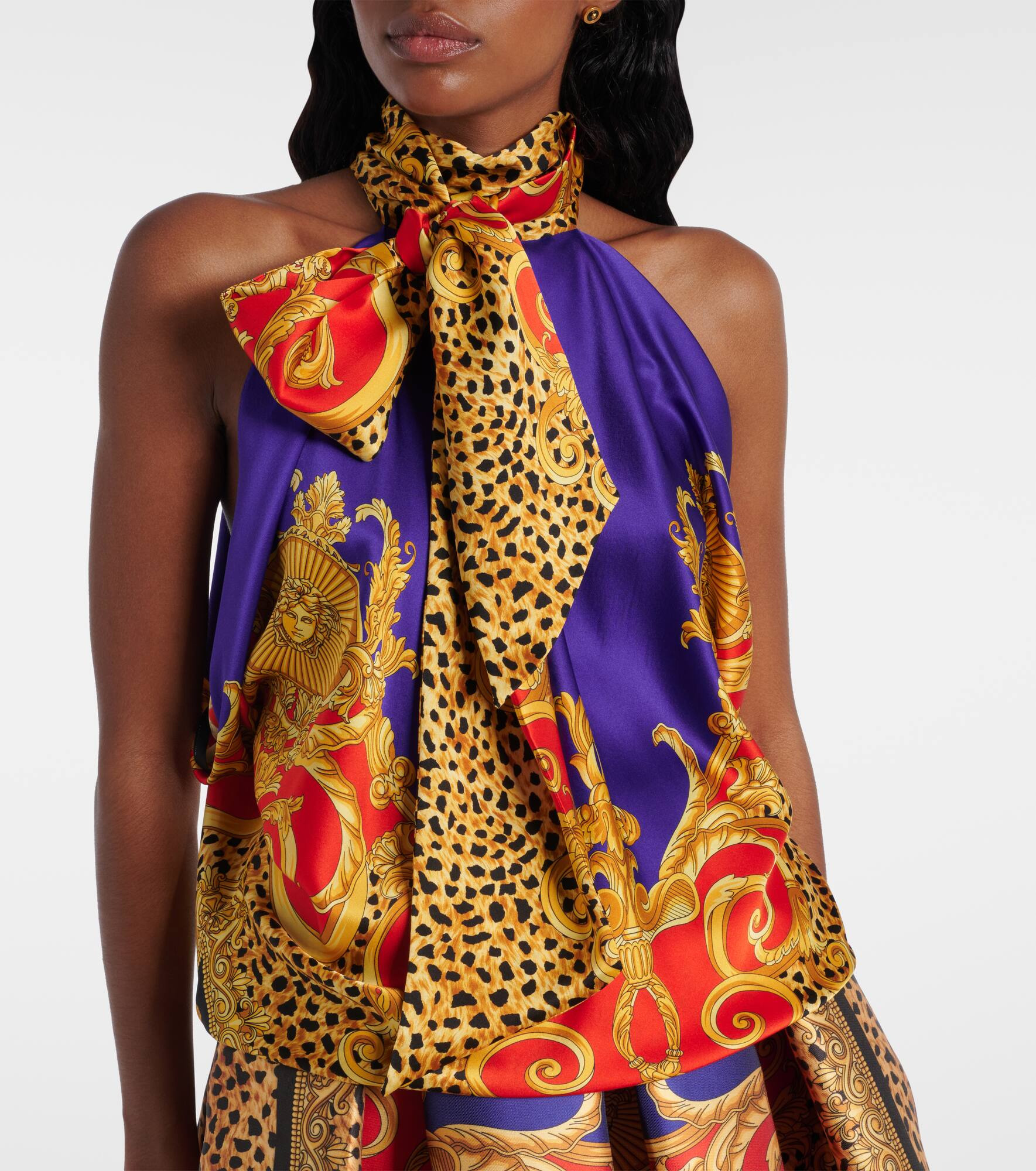 Bow-detail printed silk satin top - 5