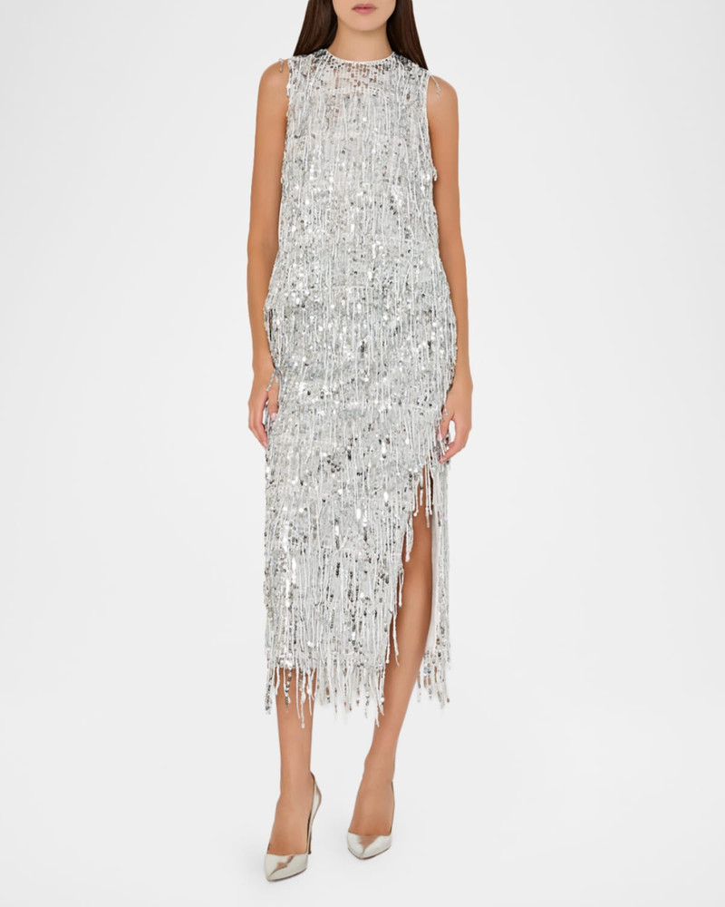 MILLY Roxanne Fringe Sequin Midi Skirt outlook