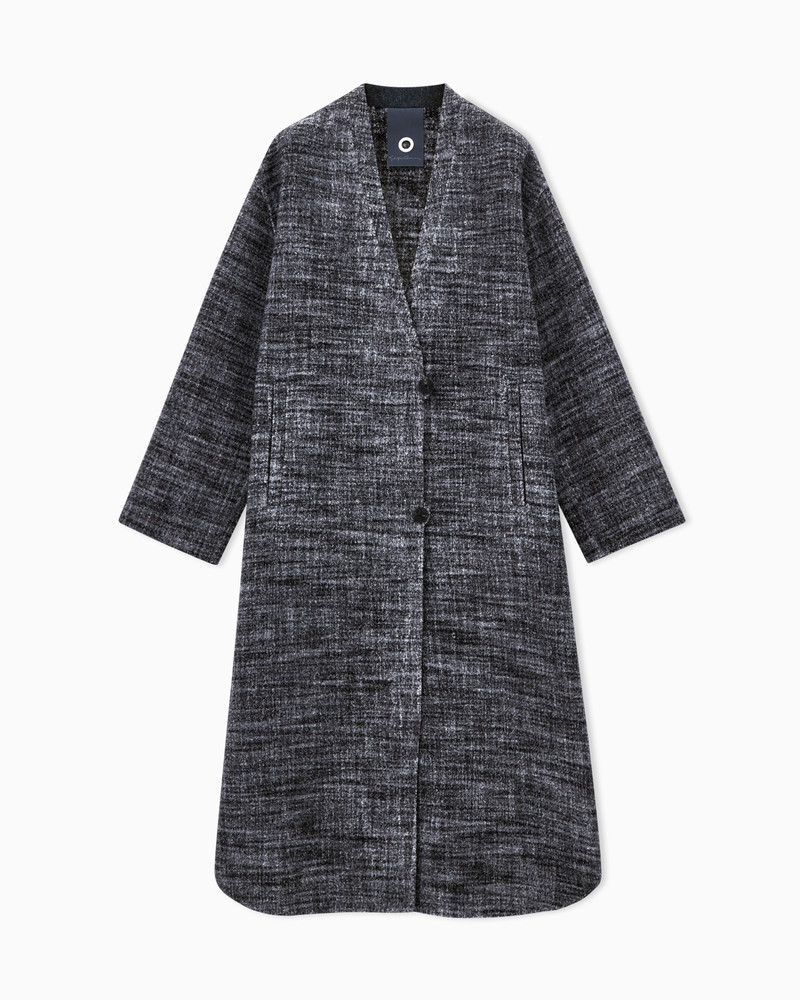 LONG SINGLE-BREASTED DOUBLE WOOL COAT WITH CHECK PATTERN 1