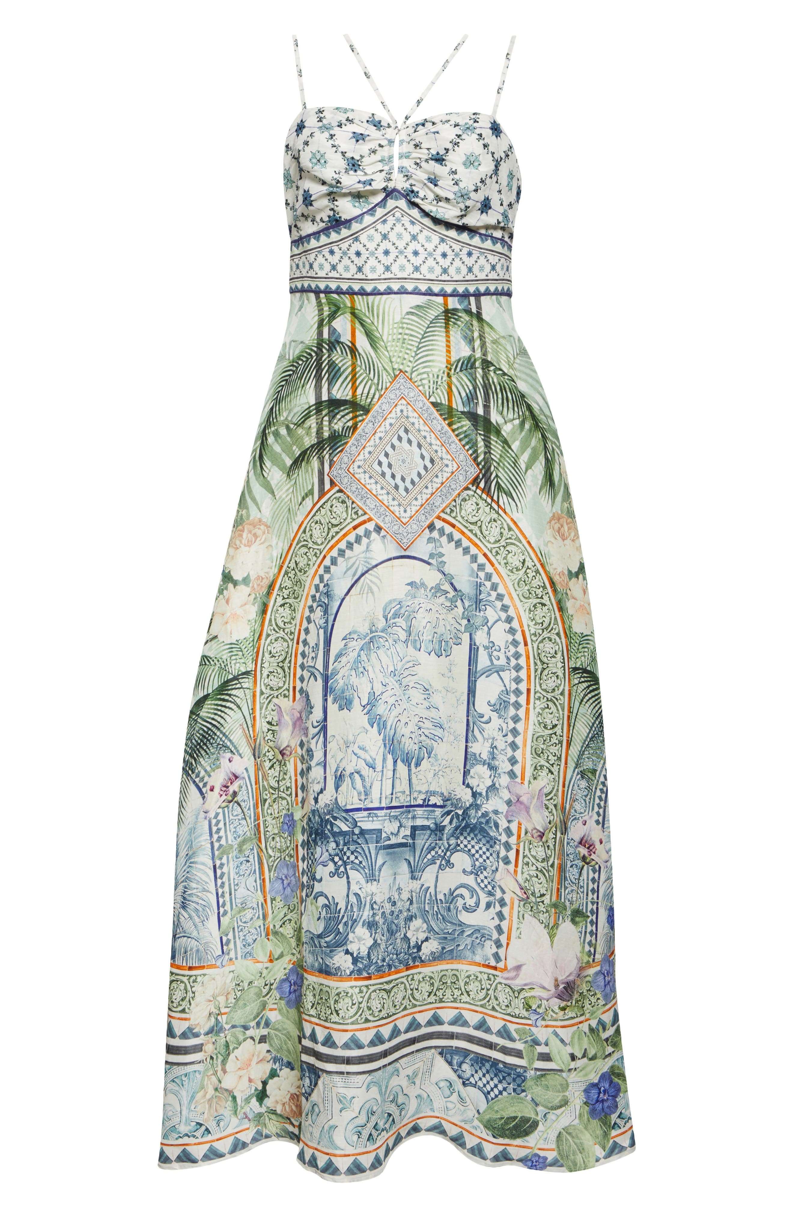 Camilla Strap Detail Linen & Silk Maxi Dress in Jardim Party at Nordstrom - 5
